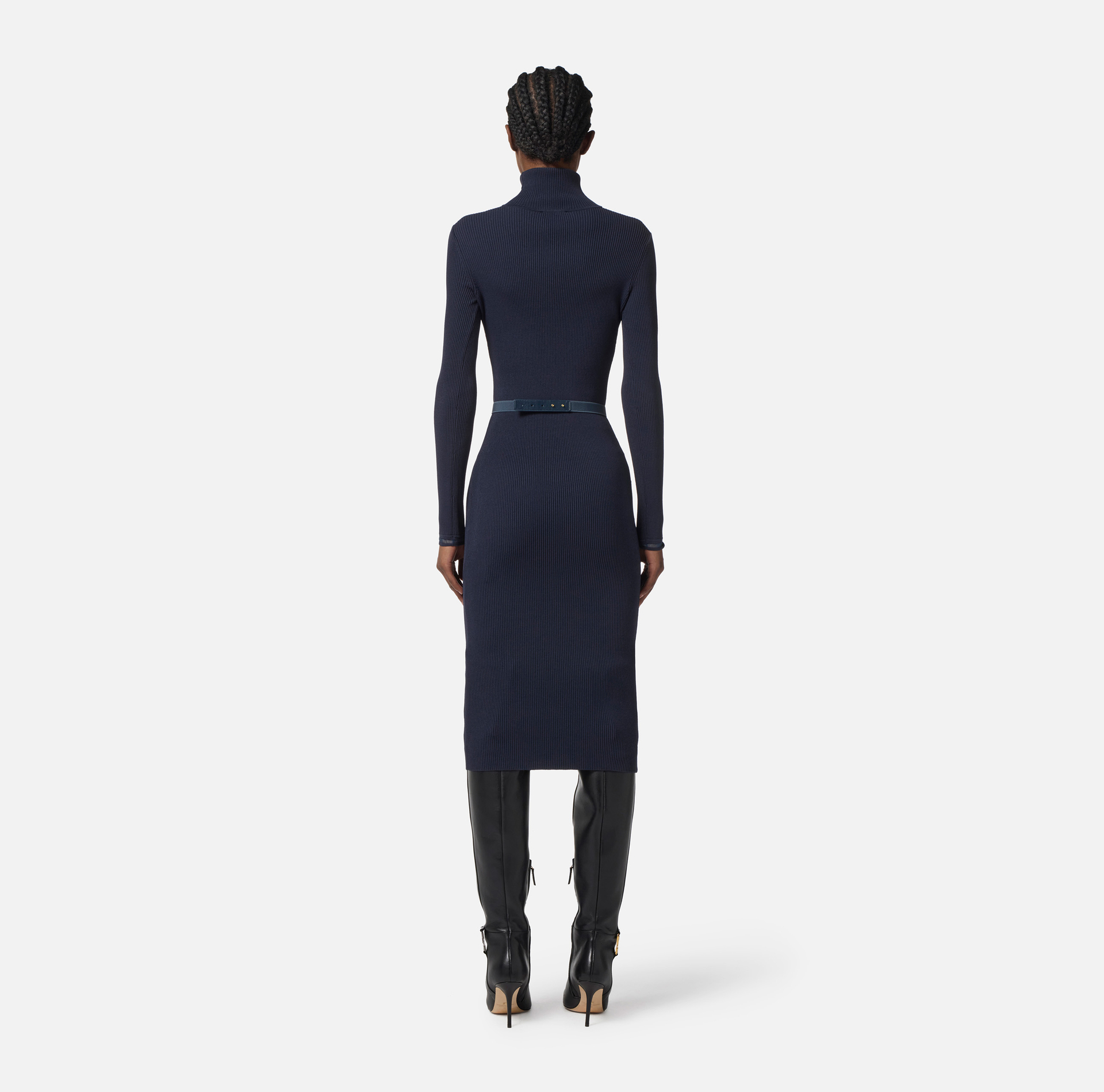 Vestido de punto canalé con cinturón - Elisabetta Franchi