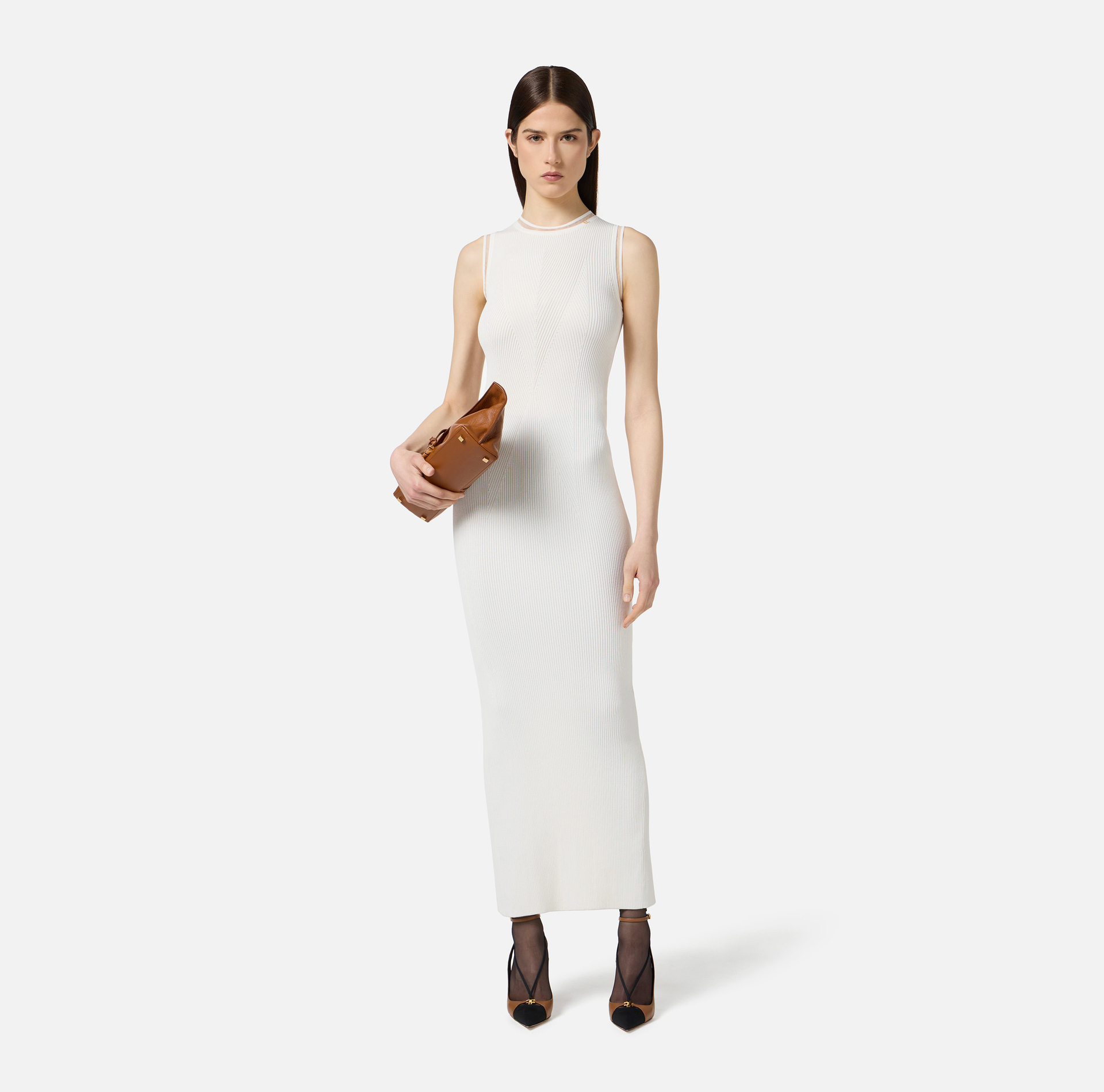 Vestido de punto canalé con logotipo joya - Elisabetta Franchi