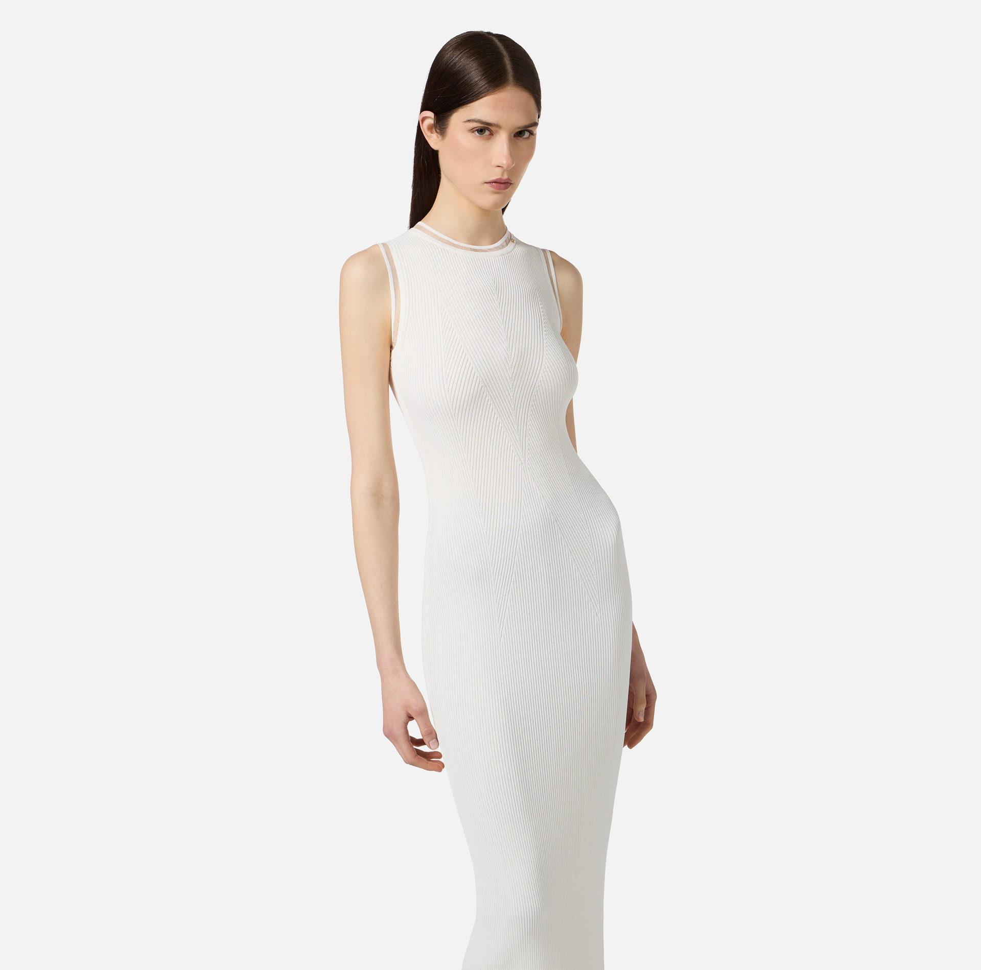 Vestido de punto canalé con logotipo joya - Elisabetta Franchi
