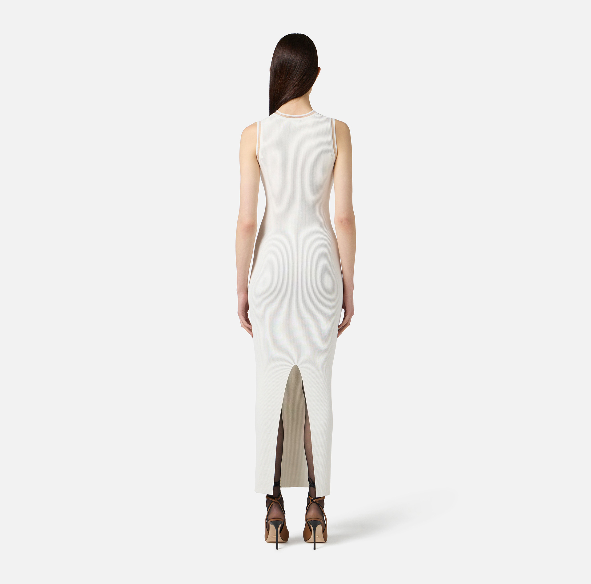 Vestido de punto canalé con logotipo joya - Elisabetta Franchi