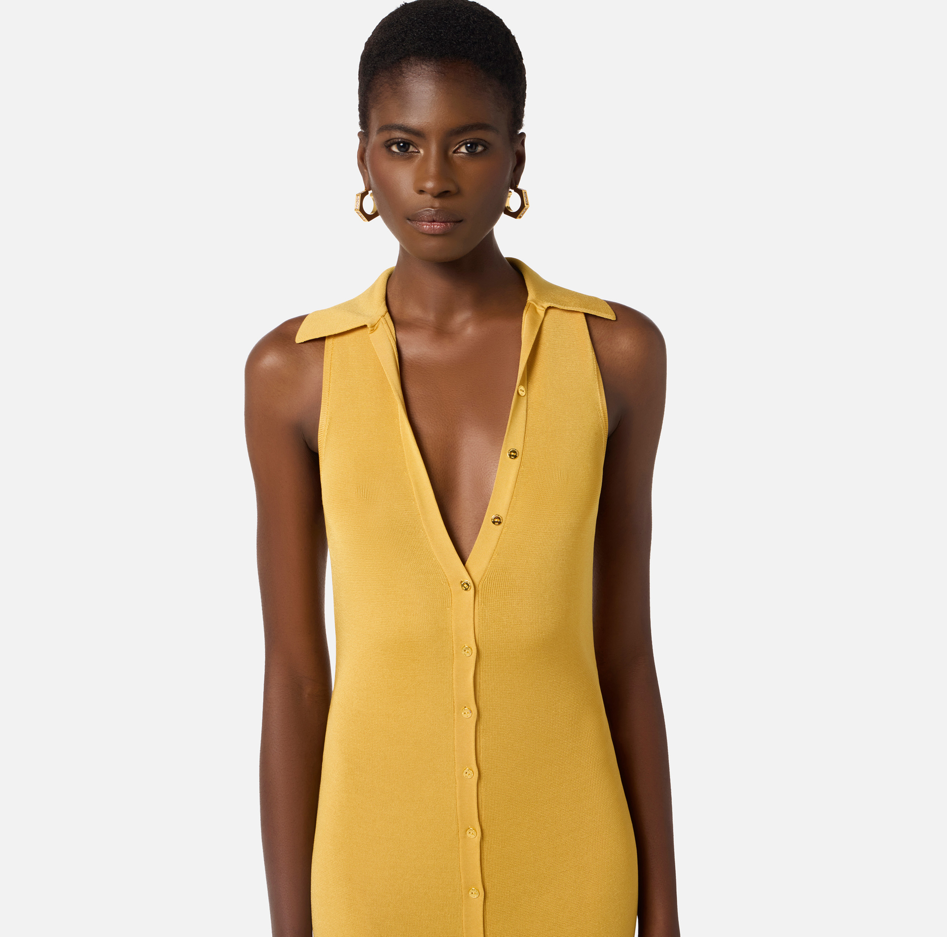 Sukienka z wiskozowej dzianiny z biżuteryjnym detalem - Elisabetta Franchi