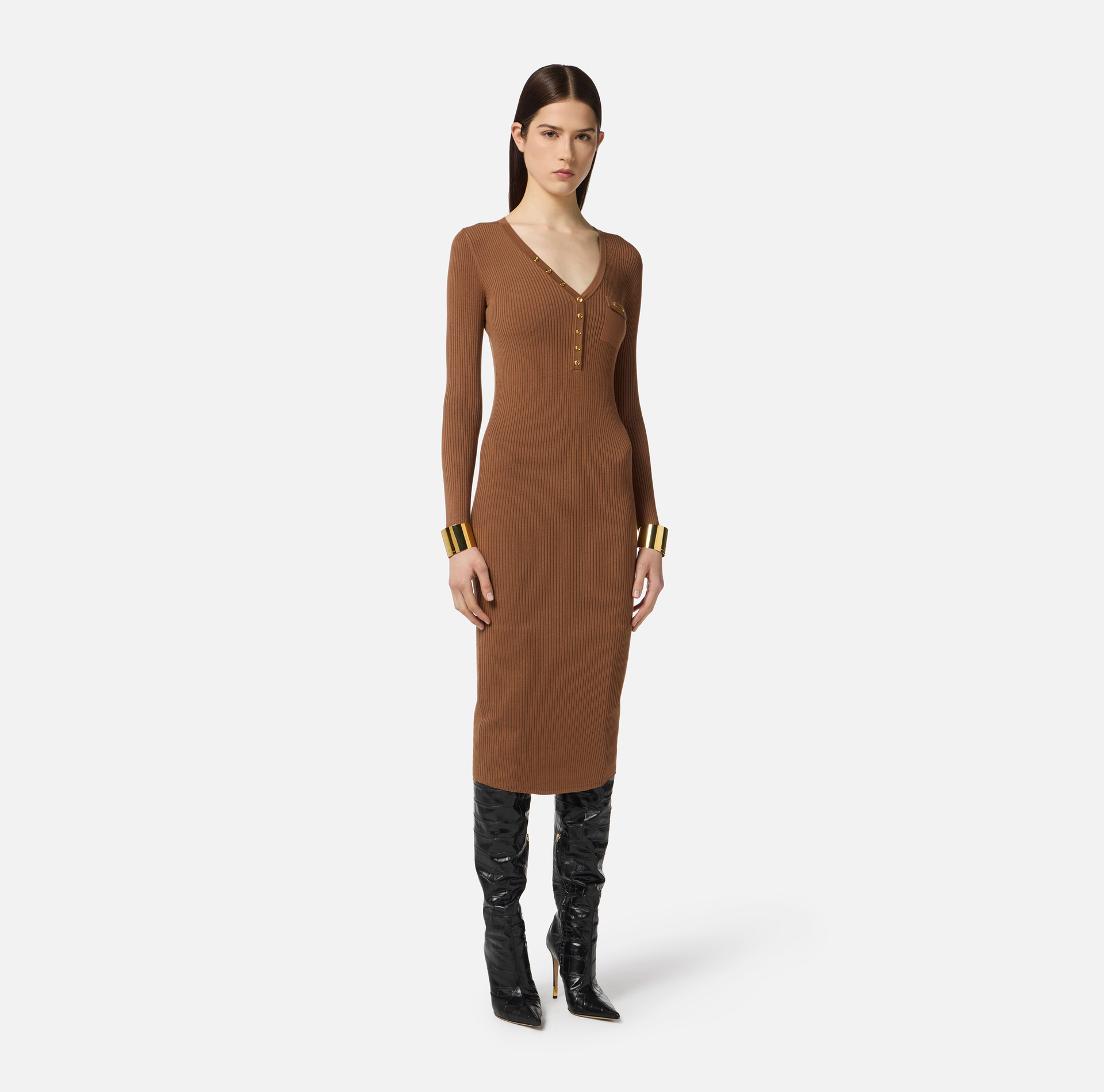 Abito in maglia a costine con taschino - Elisabetta Franchi