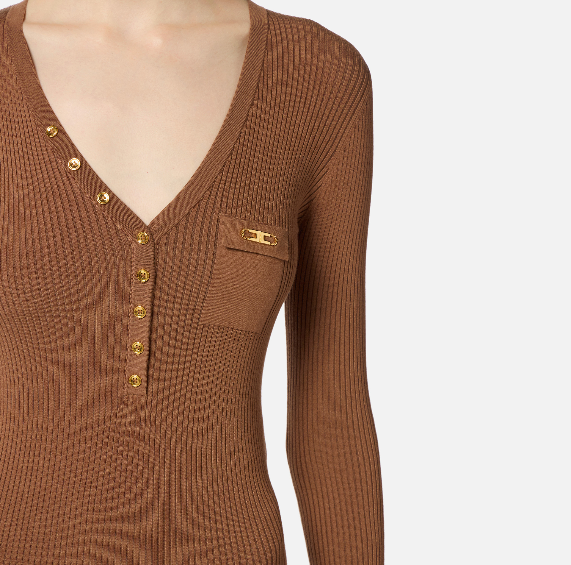 Abito in maglia a costine con taschino - Elisabetta Franchi