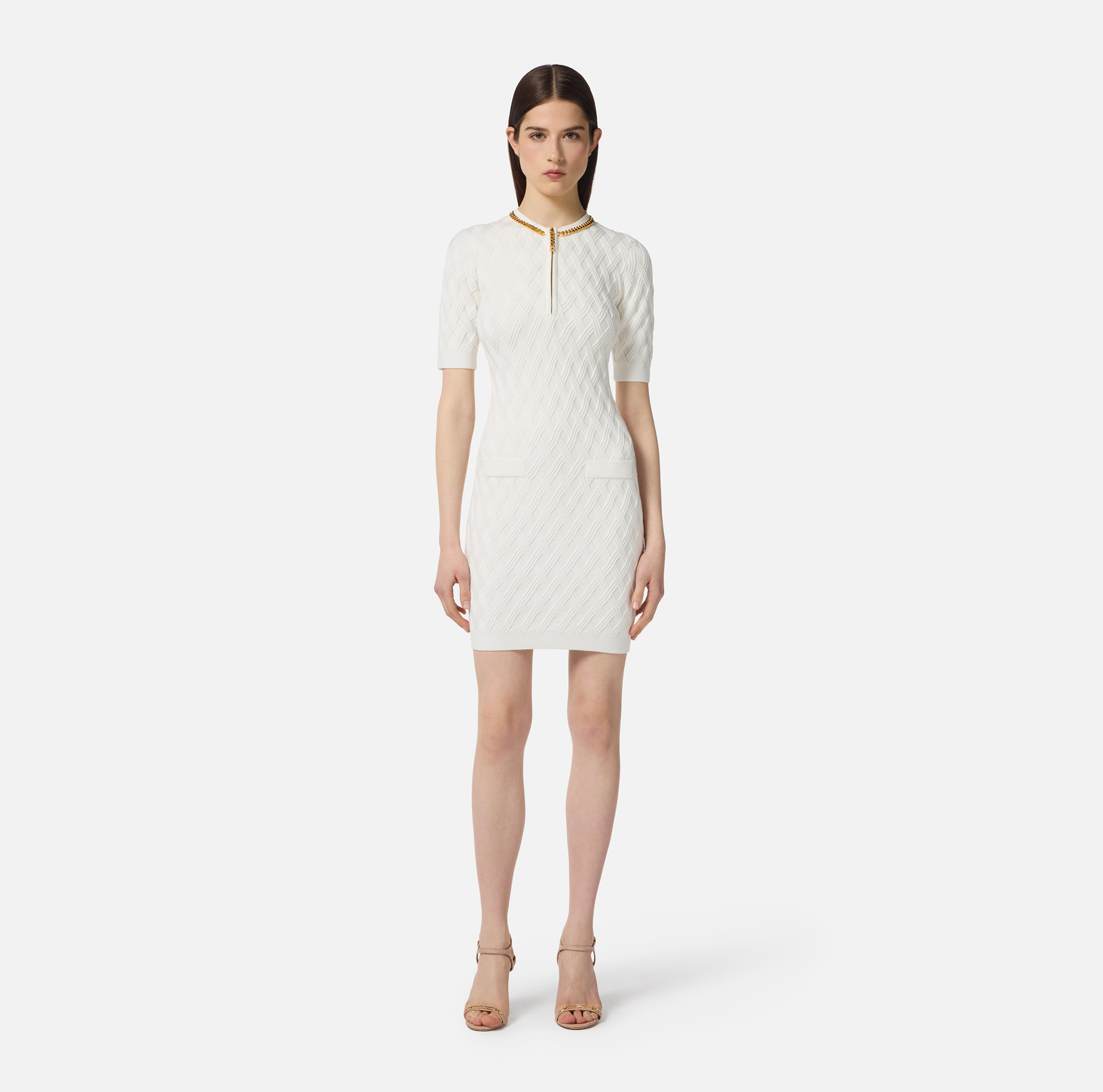 Mini dress in knit fabric with diamonds and jewel details - Elisabetta Franchi