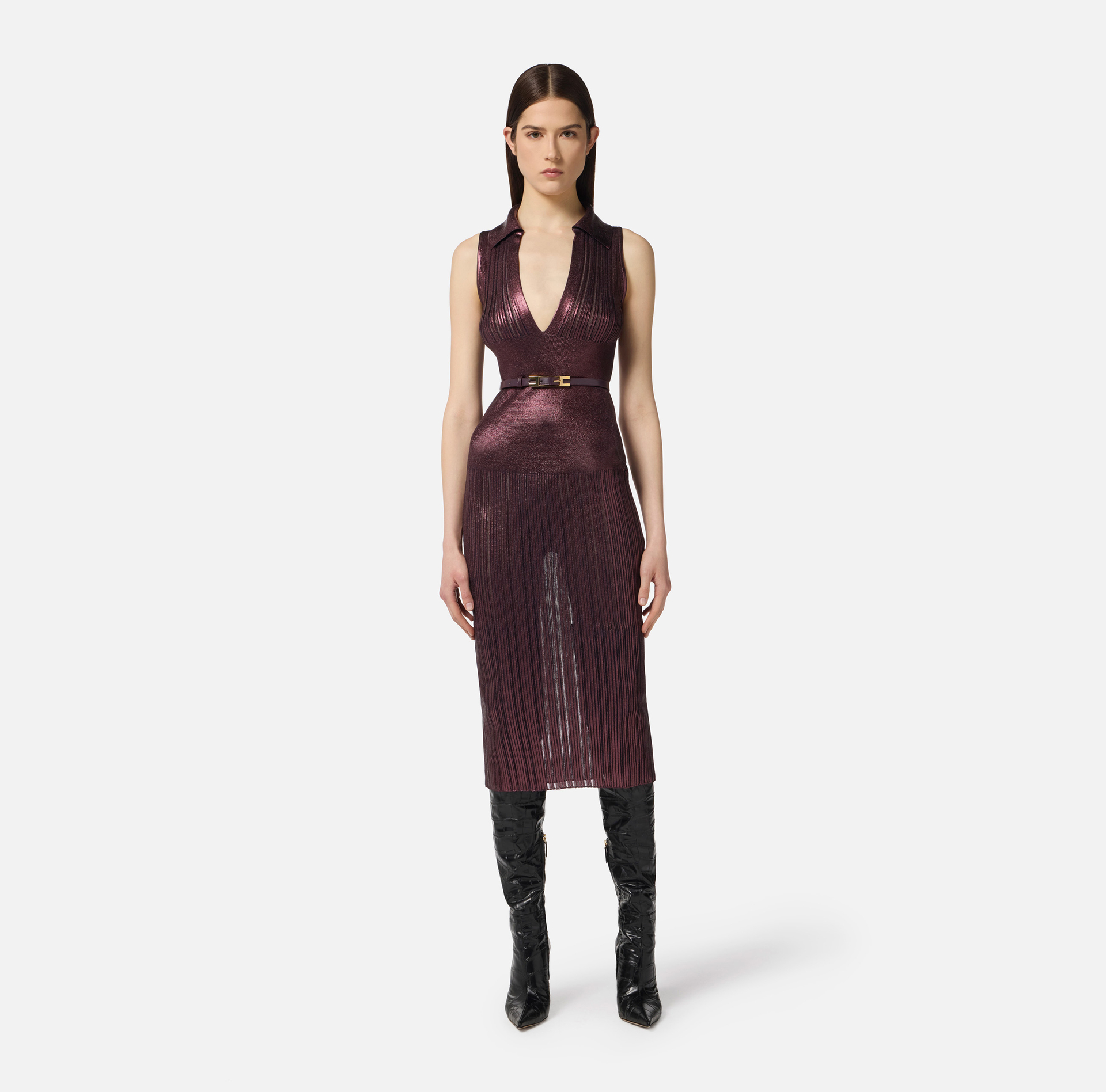 Strickkleid in Metallic-Optik mit Gürtel - Elisabetta Franchi