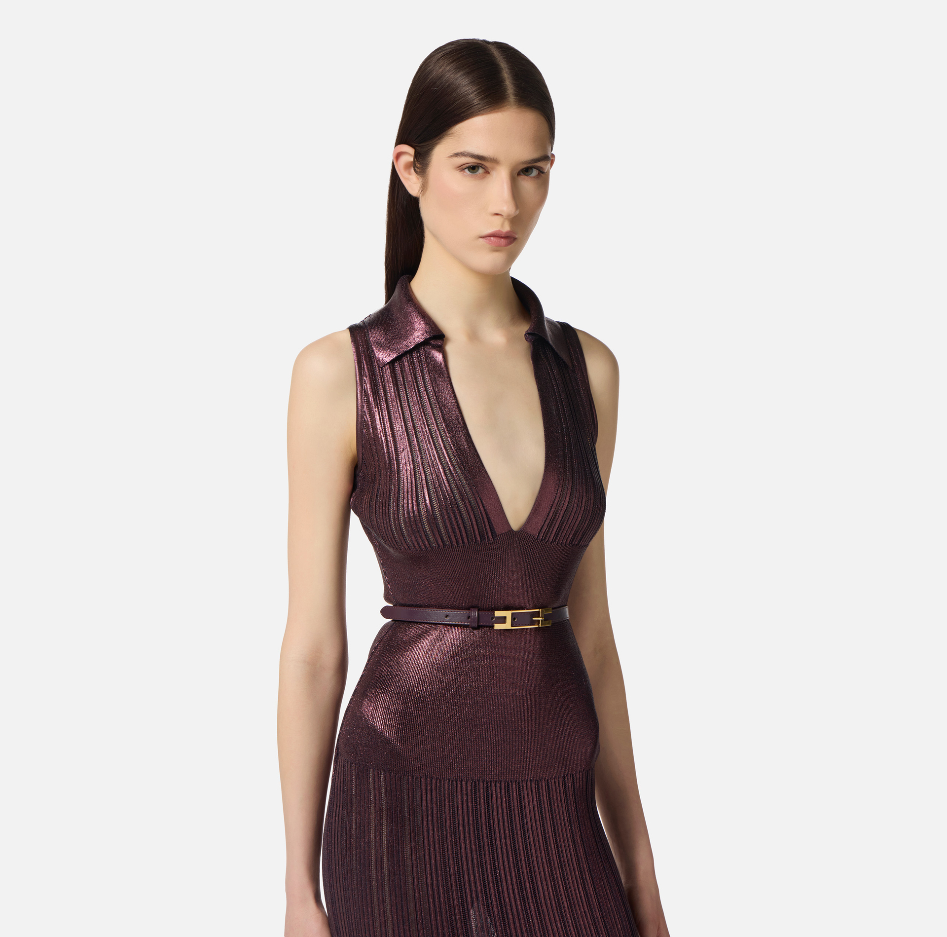 Strickkleid in Metallic-Optik mit Gürtel - Elisabetta Franchi