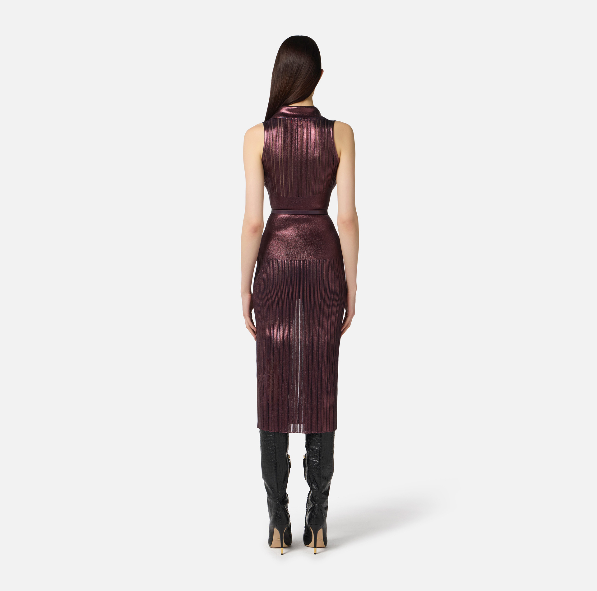 Strickkleid in Metallic-Optik mit Gürtel - Elisabetta Franchi