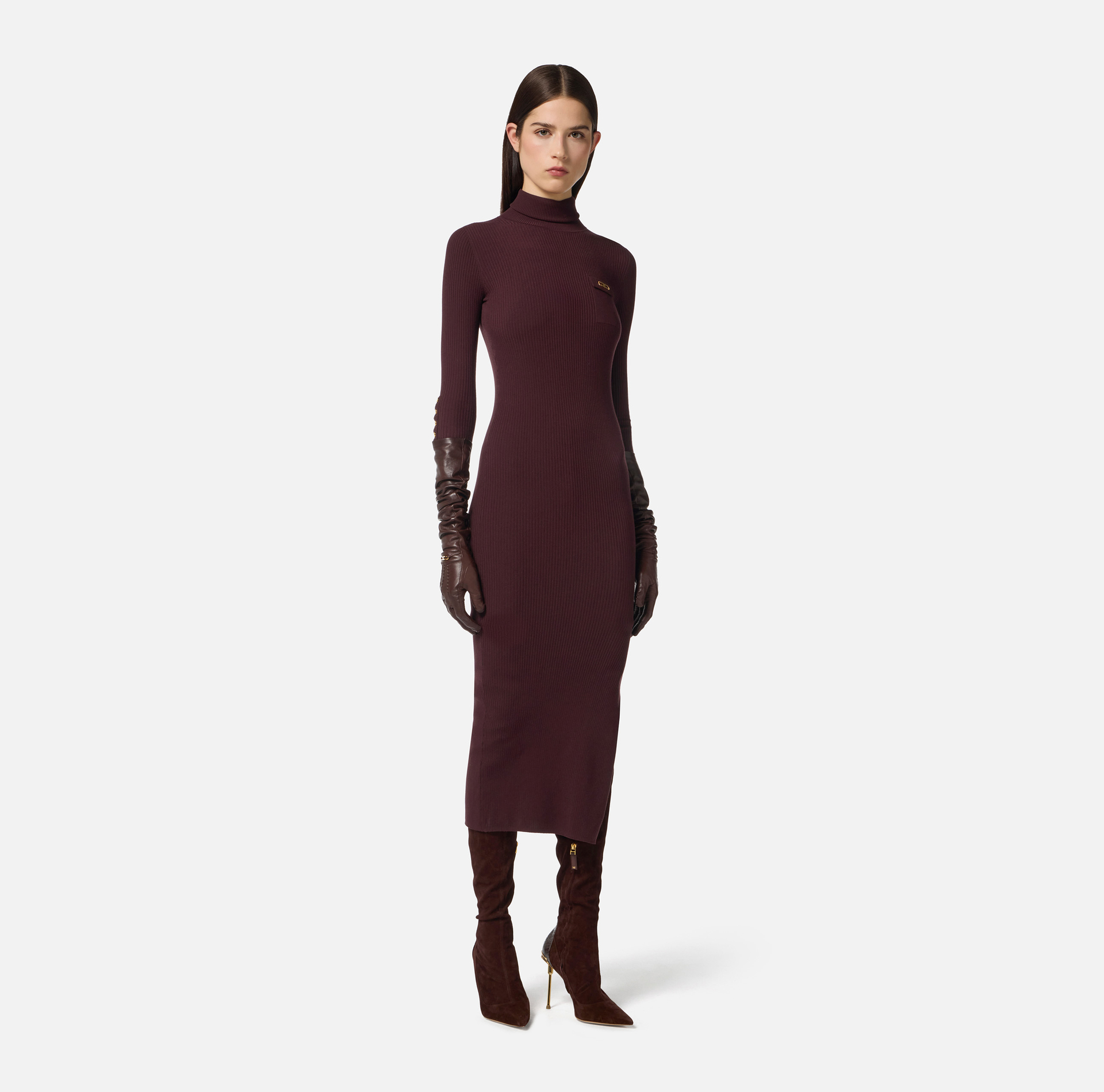 Dress in ribbed knit fabric with breast pocket - Elisabetta Franchi
