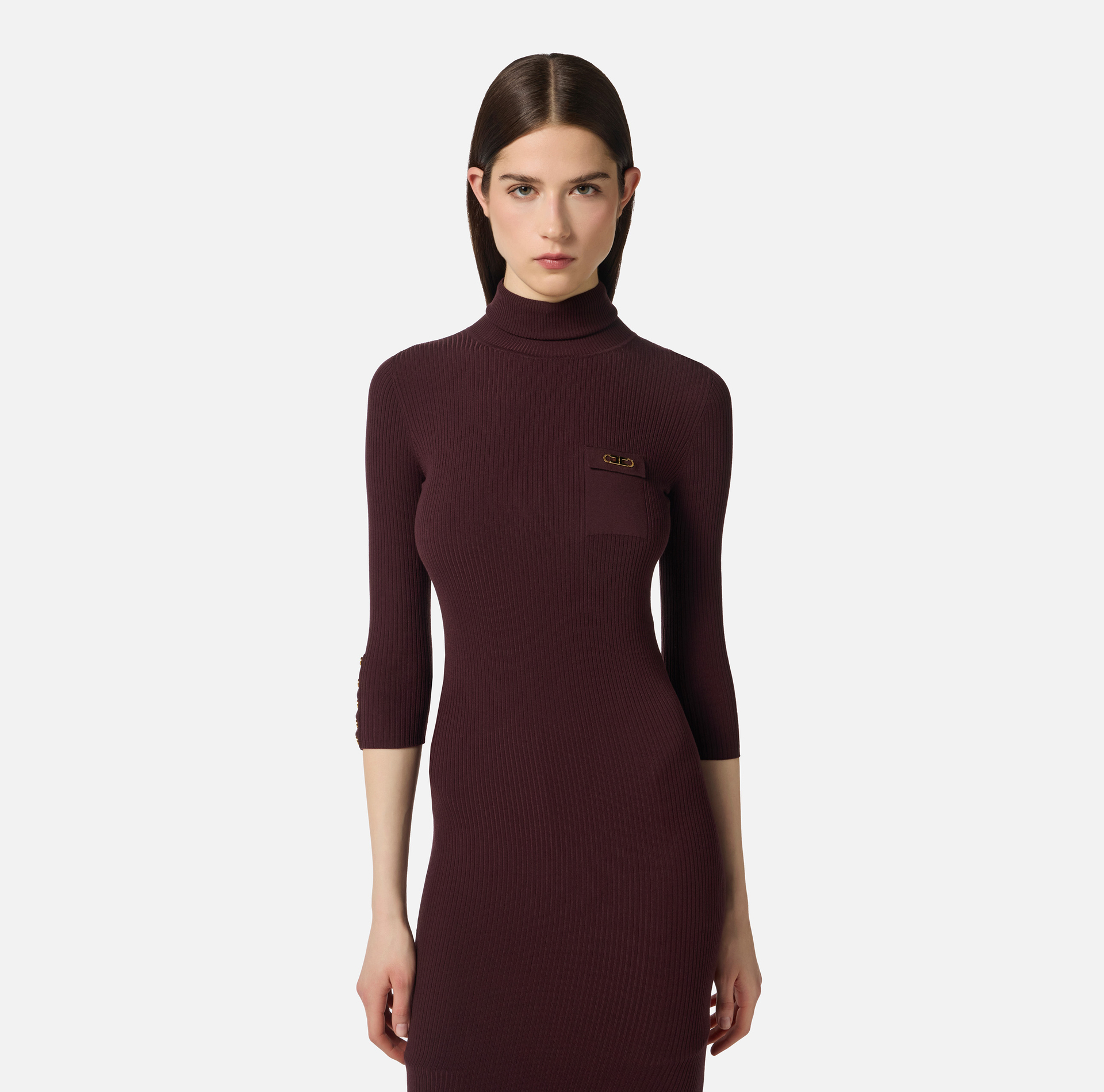 Dress in ribbed knit fabric with breast pocket - Elisabetta Franchi