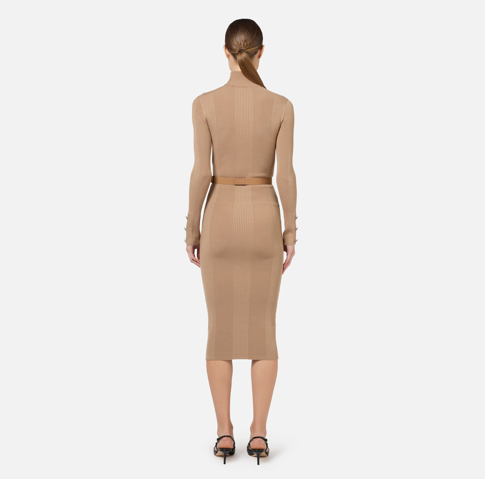 Midi dress in narrow-ribbed viscose and silk fabric with logo ...