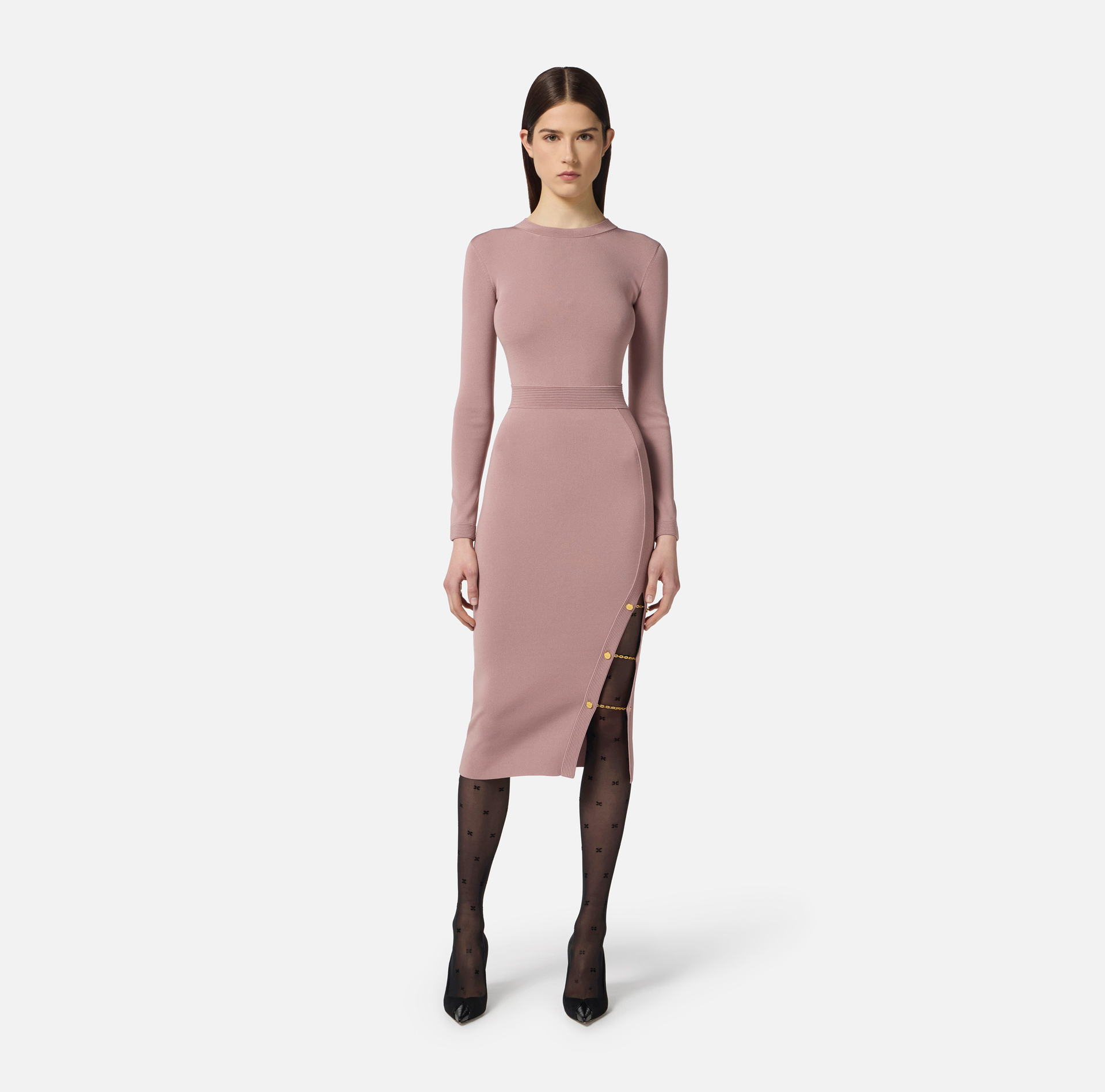 Strickkleid aus Viskose mit Schmuck-Manschettenknöpfen - Elisabetta Franchi