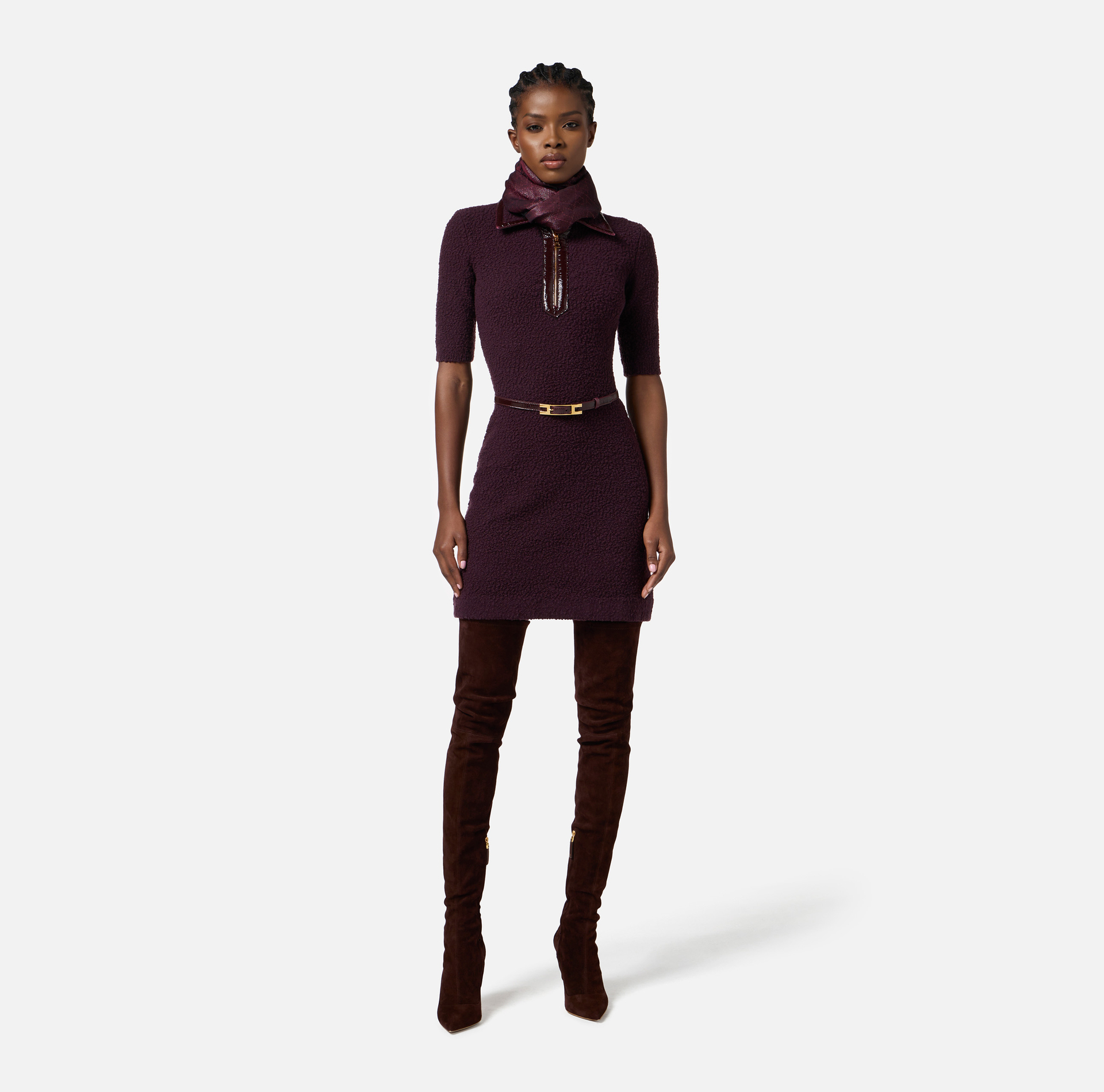 Bouclé knit dress with vinyl details - Elisabetta Franchi