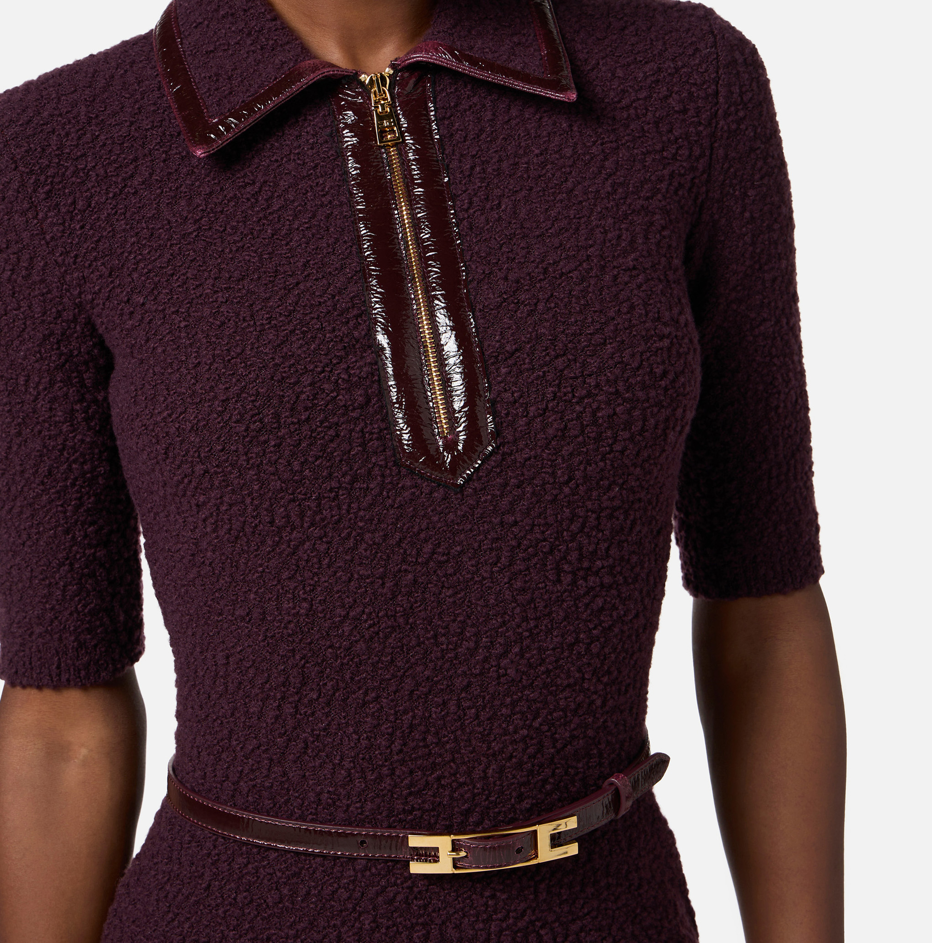 Bouclé knit dress with vinyl details - Elisabetta Franchi