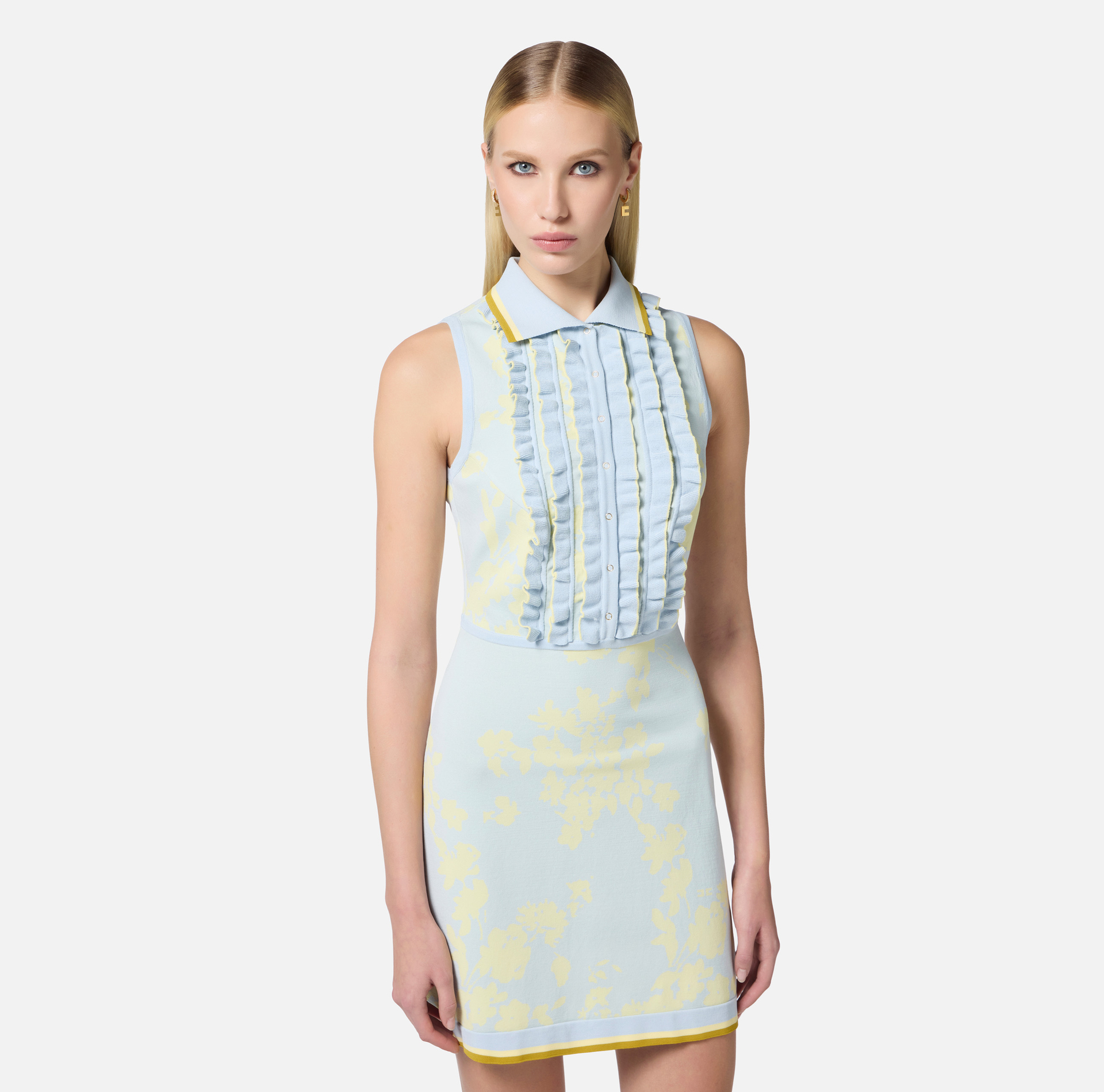 Abito in jacquard floreale con rouches - Elisabetta Franchi