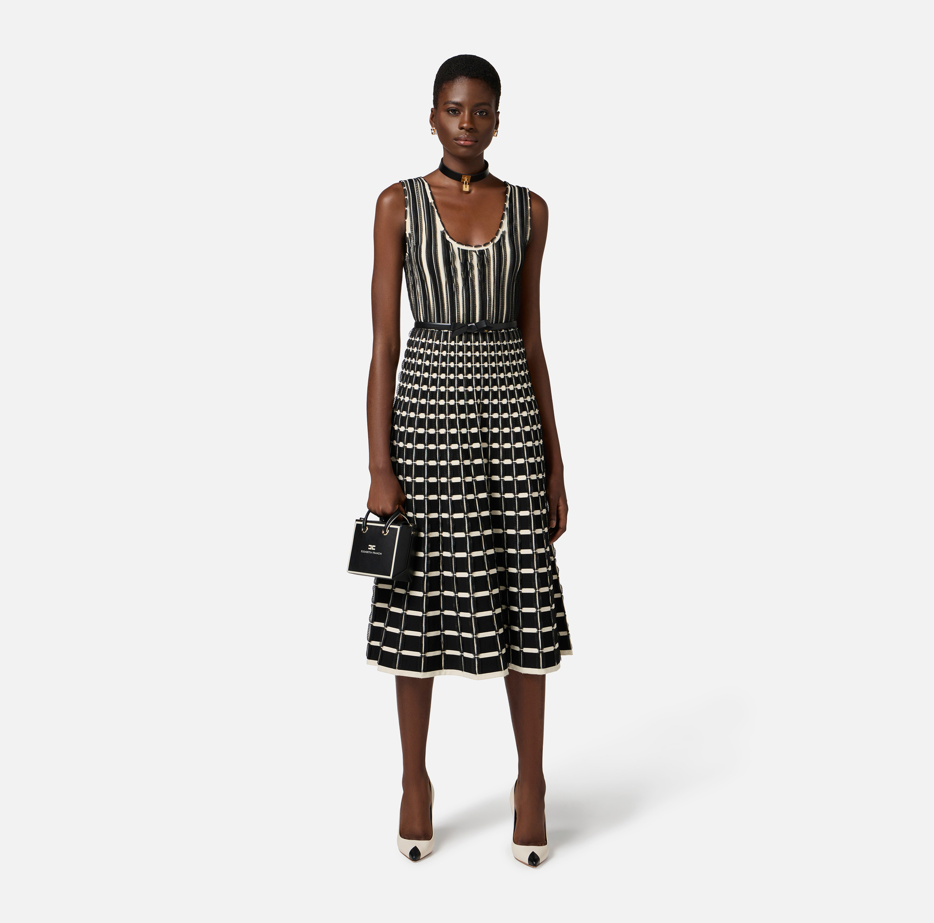 Viscose midi dress with micro-ruffles - Elisabetta Franchi