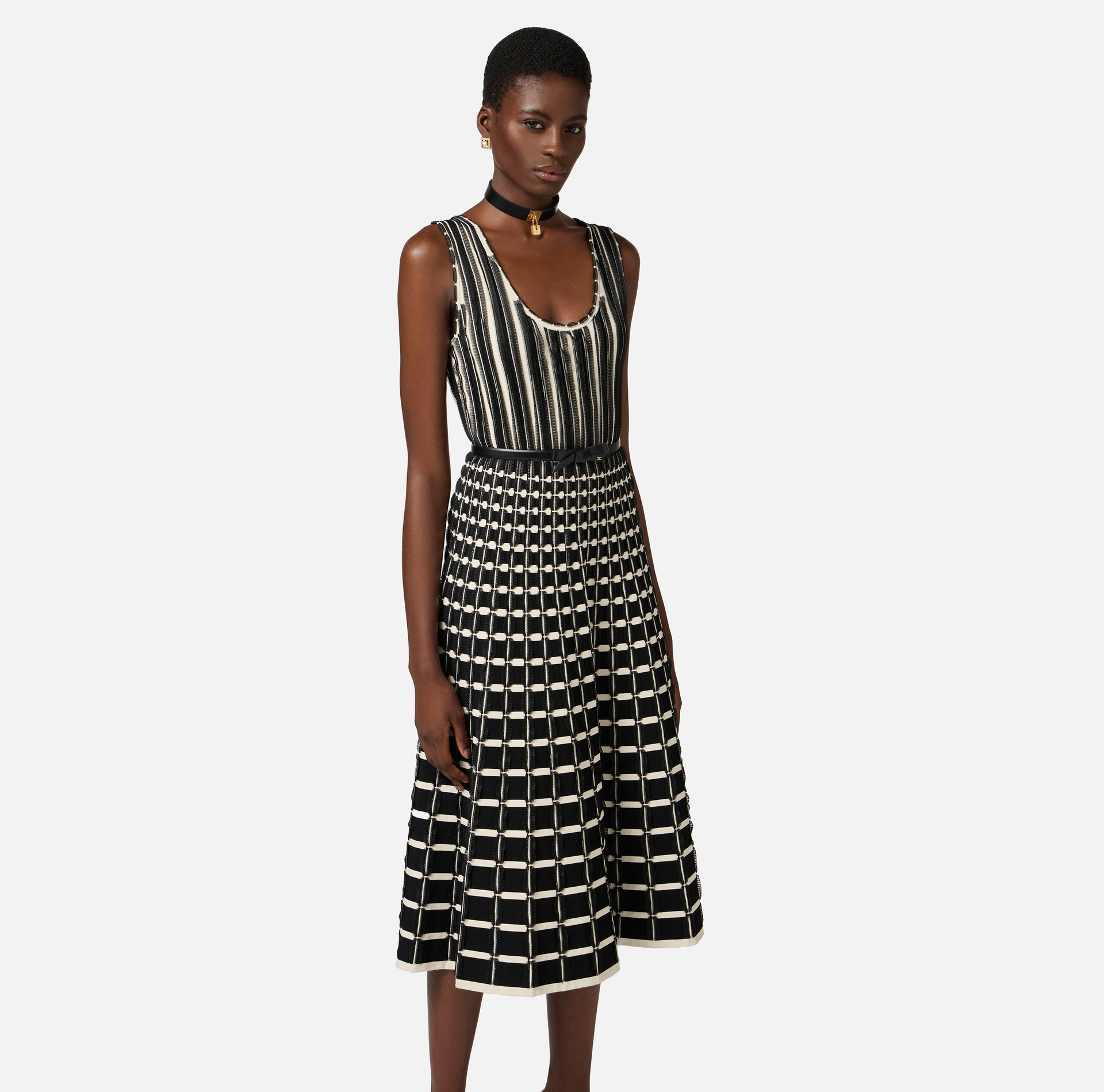 Viscose midi dress with micro-ruffles - Elisabetta Franchi