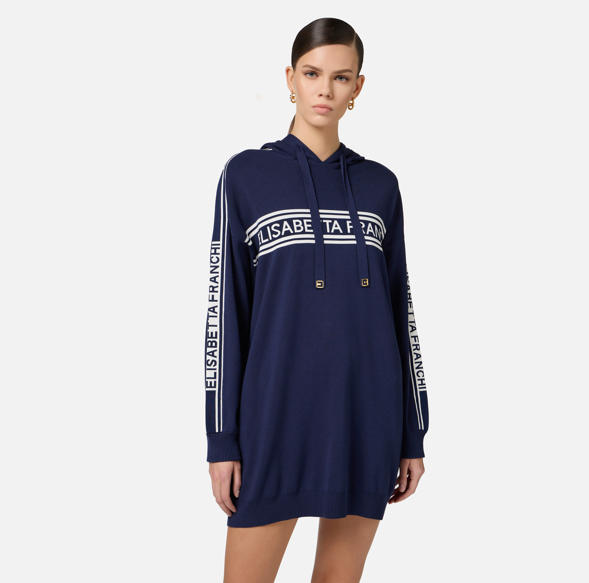 Viscose dress with hood and contrasting bands - Elisabetta Franchi