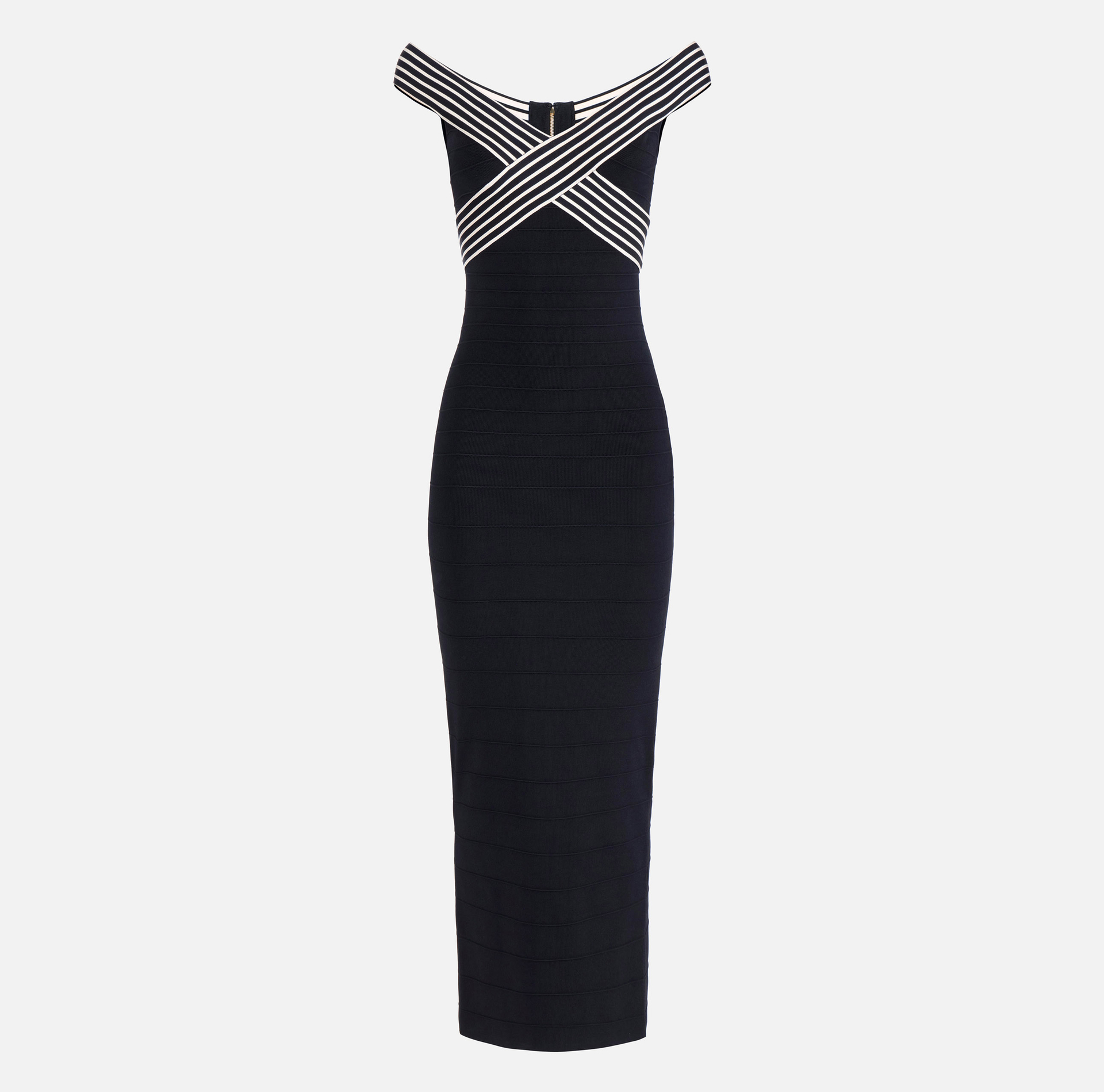 Dzianinowa długa sukienka z panelami w paski - Elisabetta Franchi