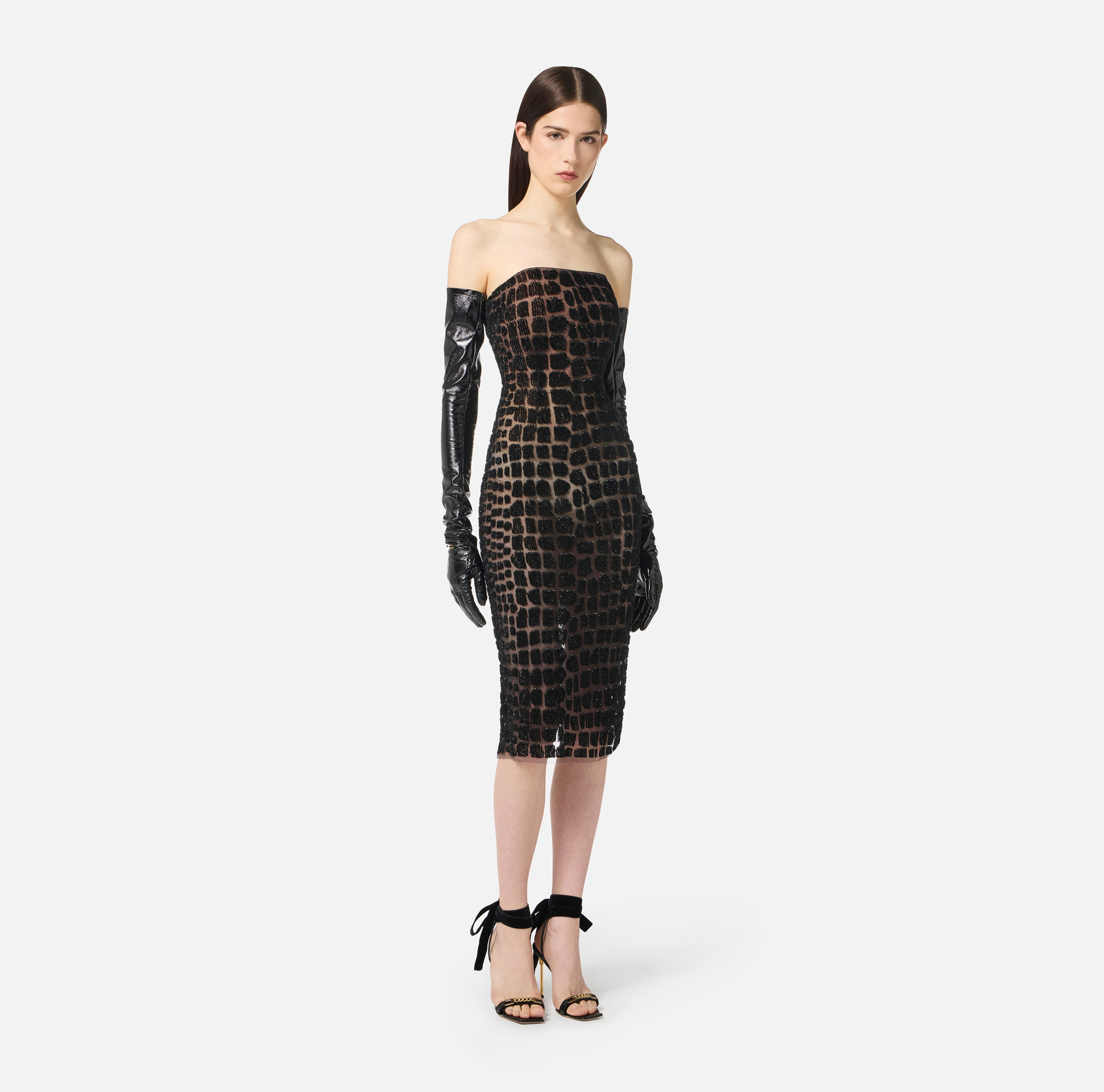 Dress in tulle fabric with crocodile embroideries - Elisabetta Franchi