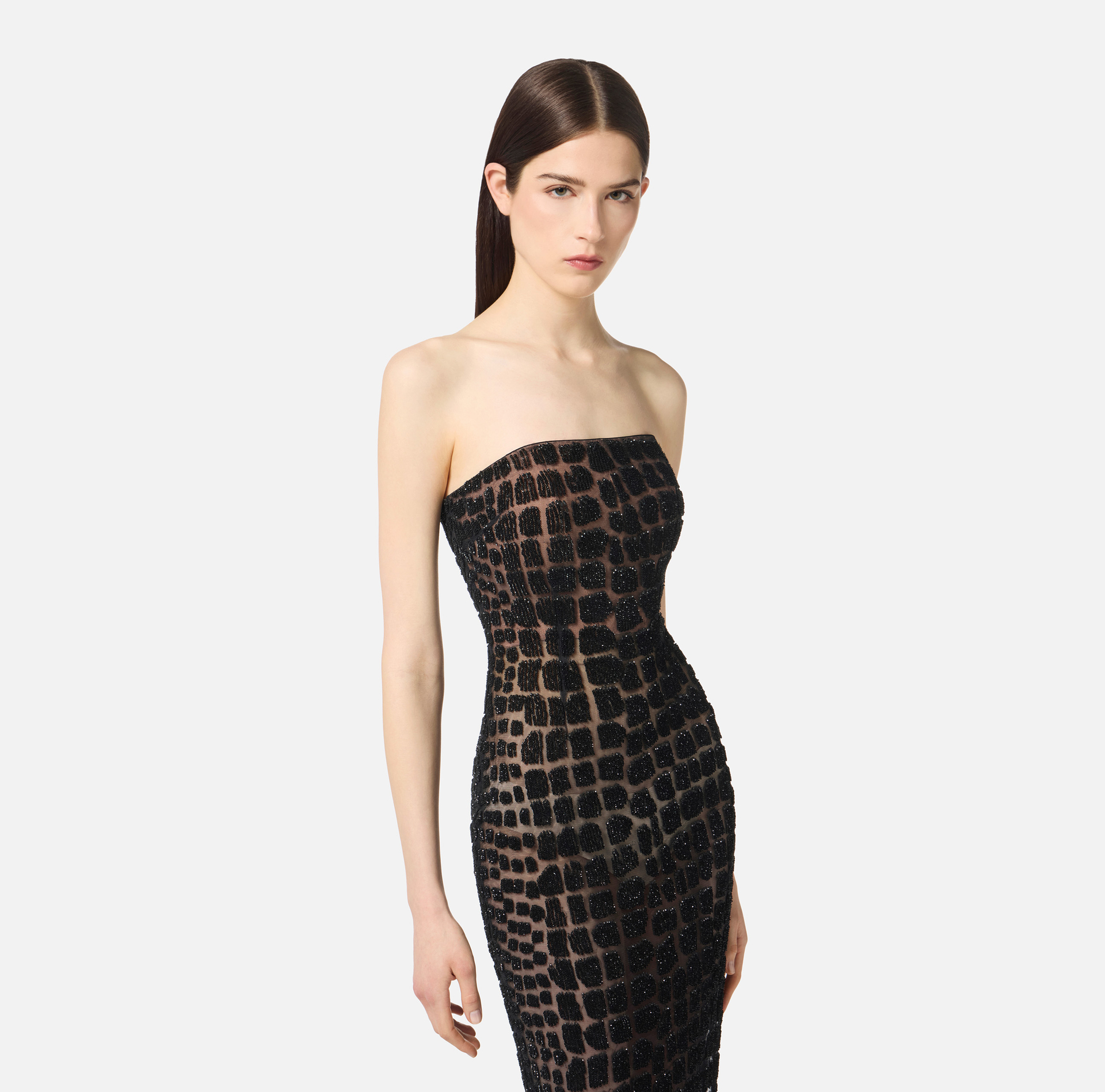 Dress in tulle fabric with crocodile embroideries - Elisabetta Franchi