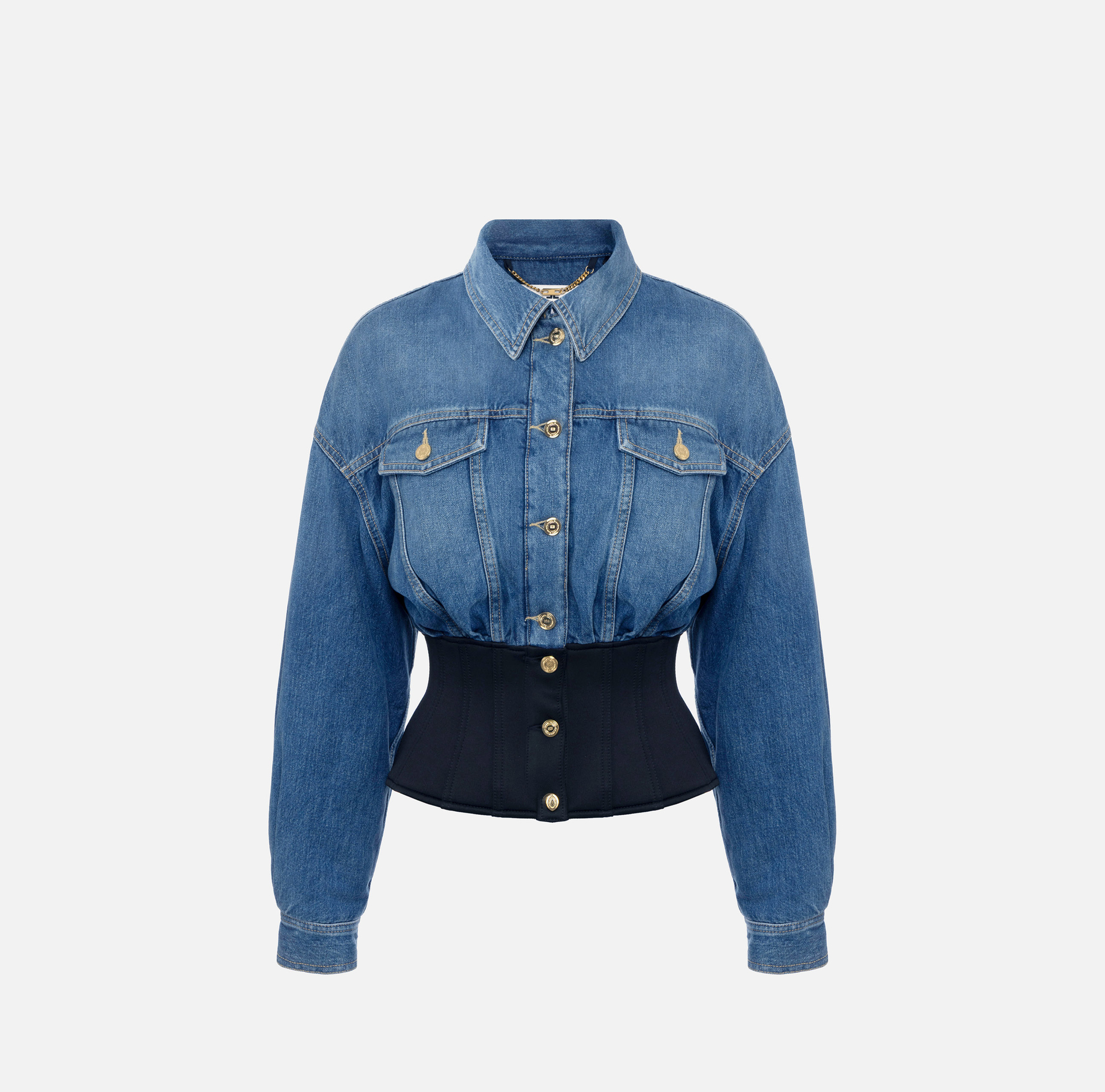 Denim and neoprene bomber jacket - Elisabetta Franchi
