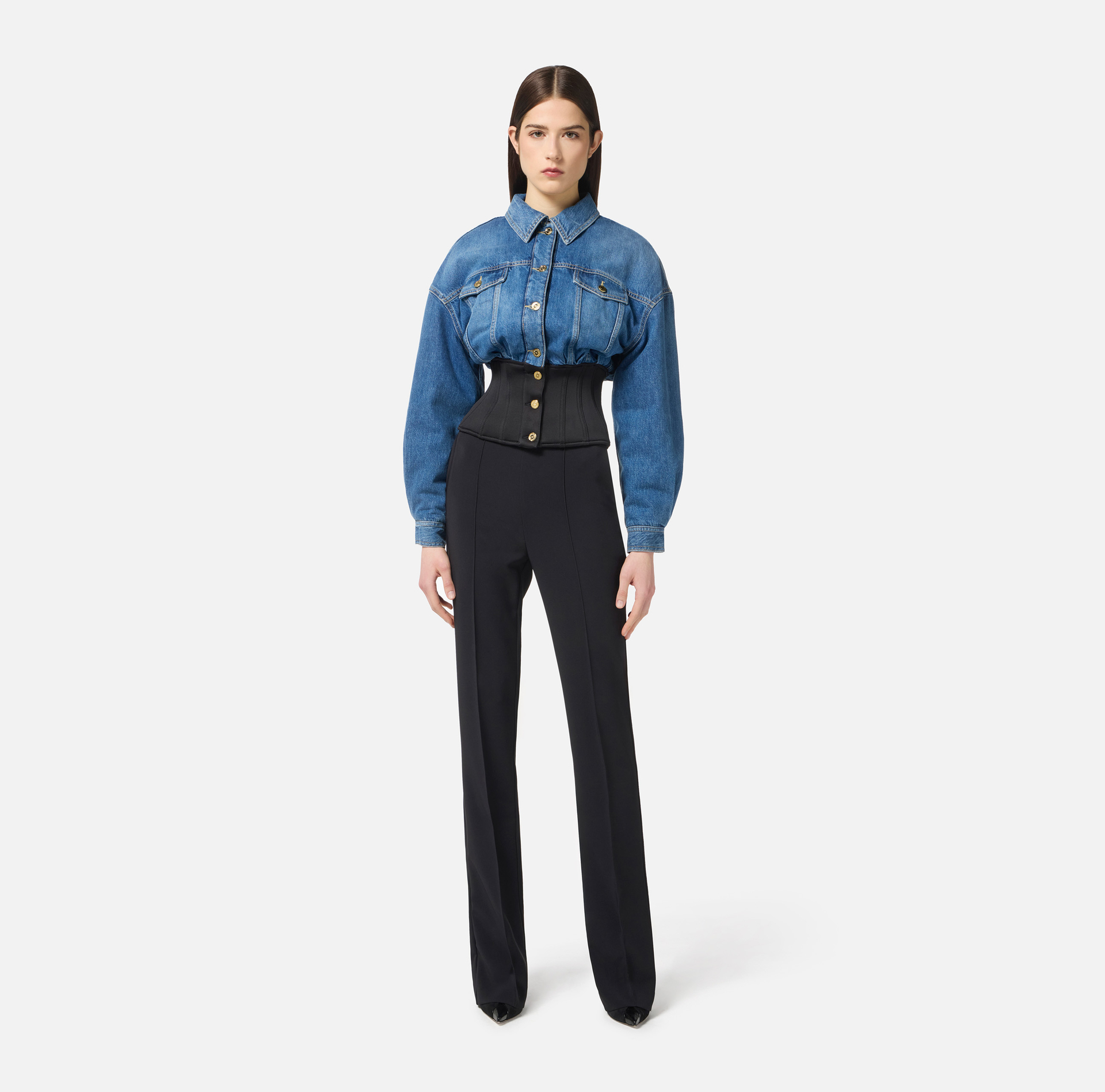 Denim and neoprene bomber jacket - Elisabetta Franchi