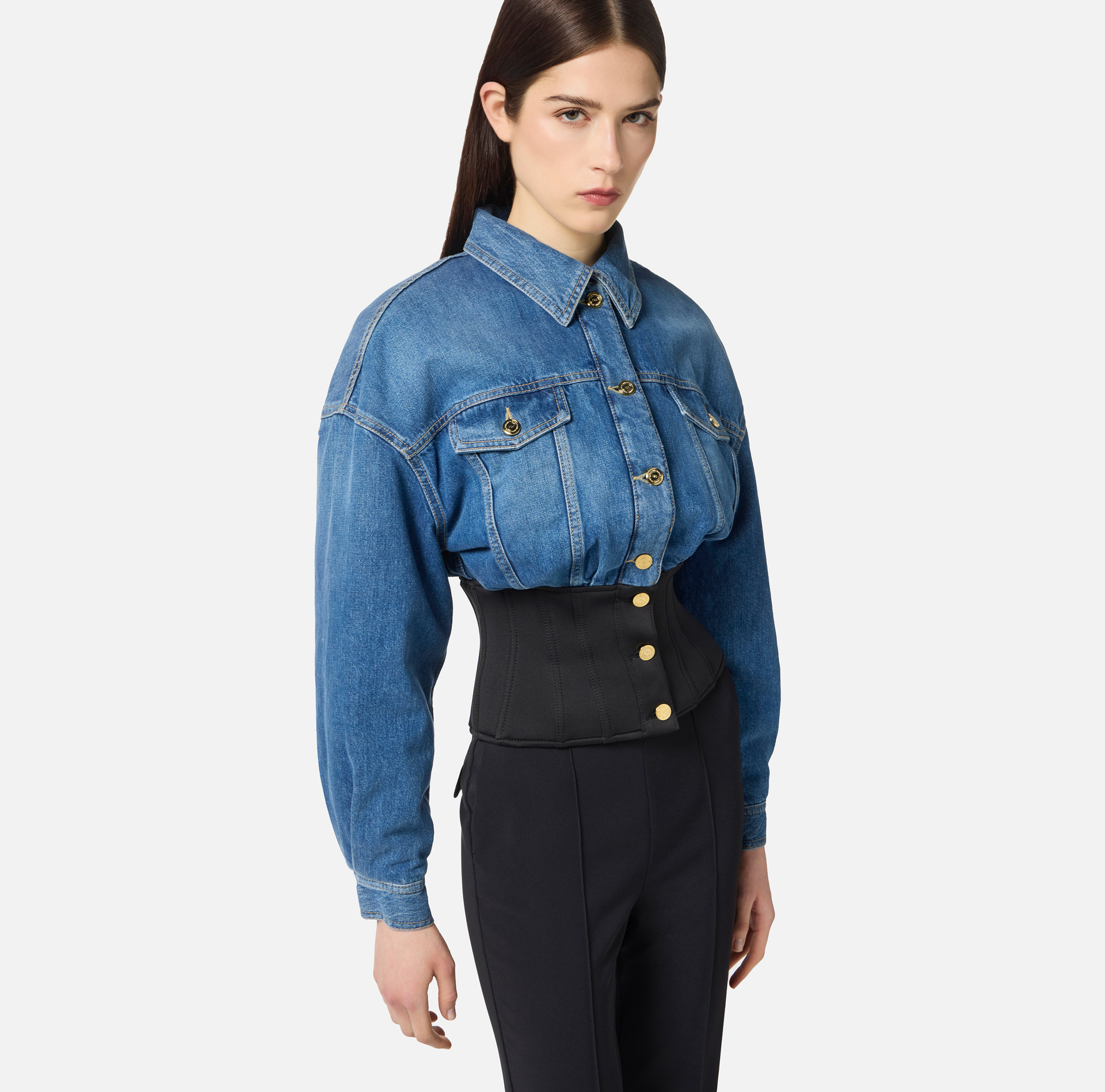 Denim and neoprene bomber jacket - Elisabetta Franchi