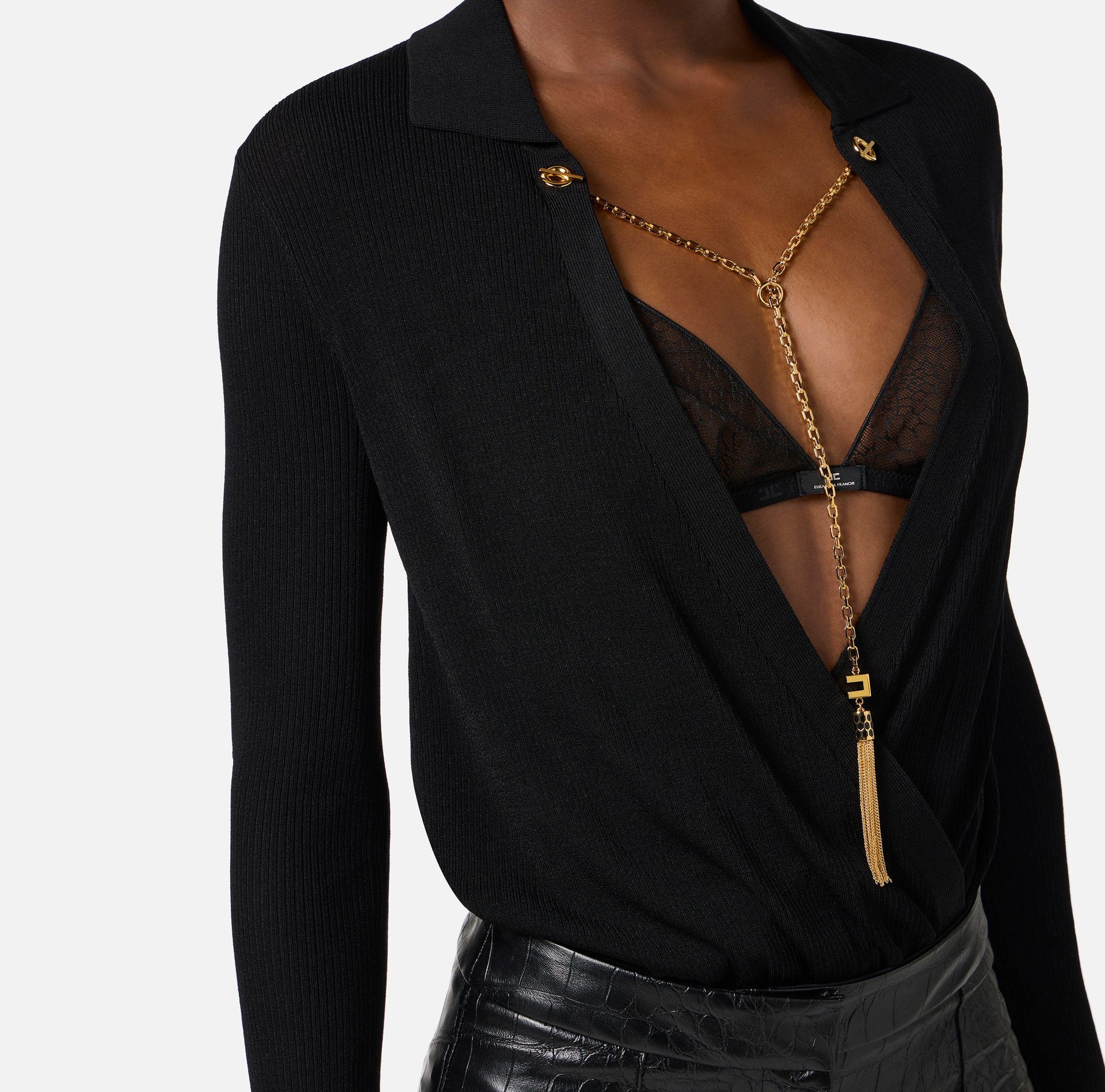 Body in maglia di viscosa e seta con catena - Elisabetta Franchi