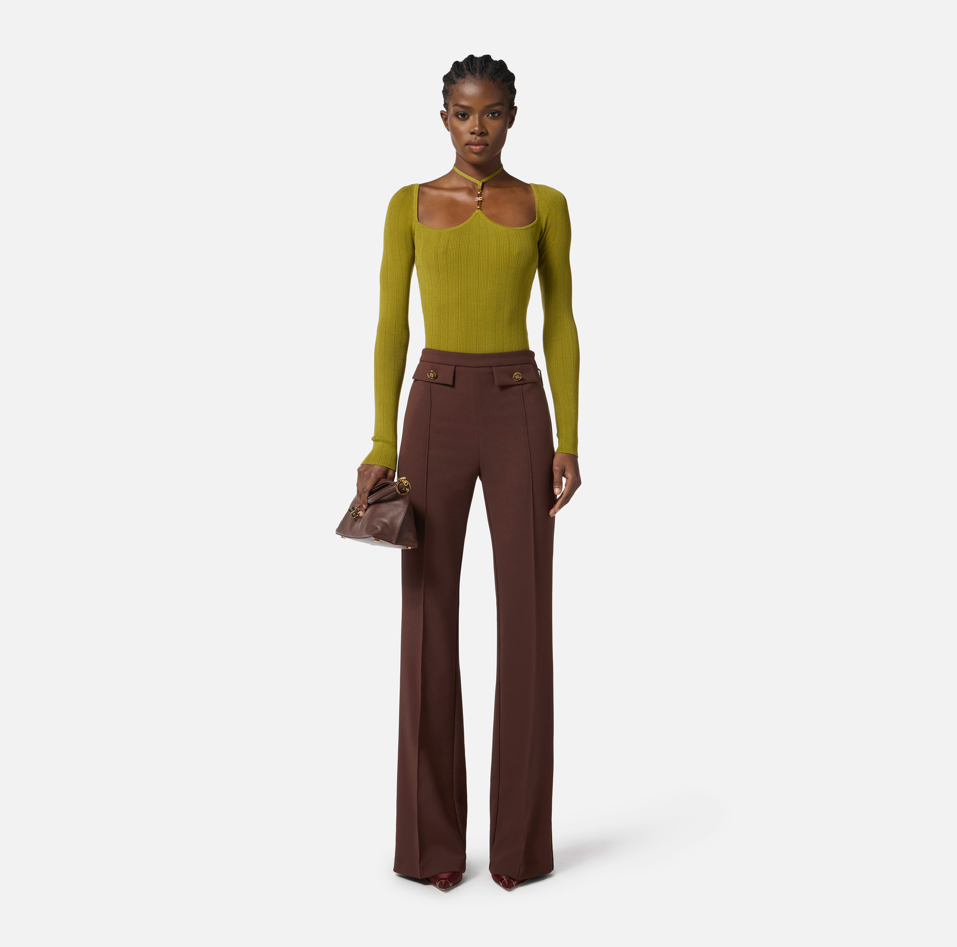 Bodysuit in ribbed knit fabric with openwork details - Elisabetta Franchi