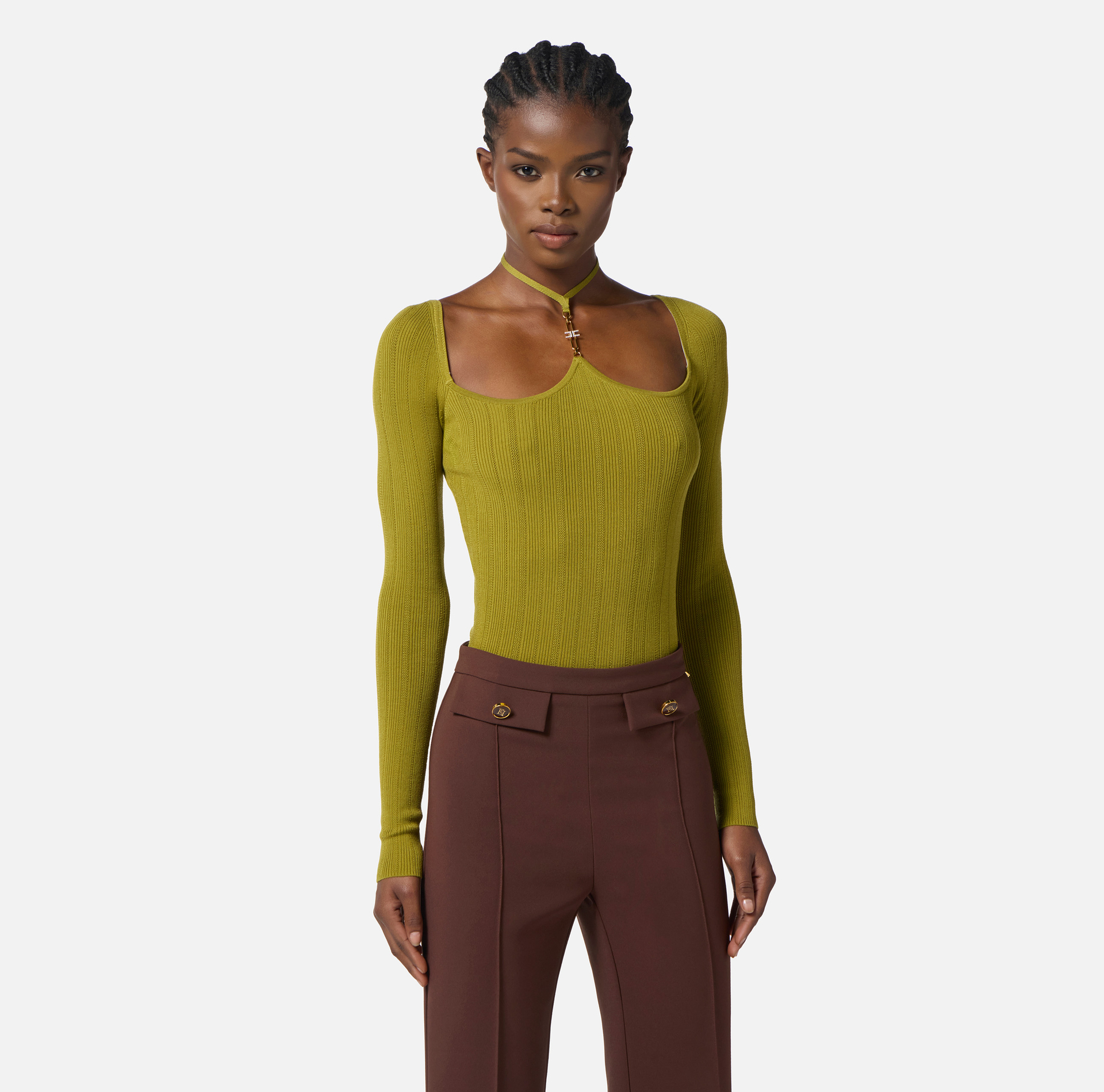 Bodysuit in ribbed knit fabric with openwork details - Elisabetta Franchi