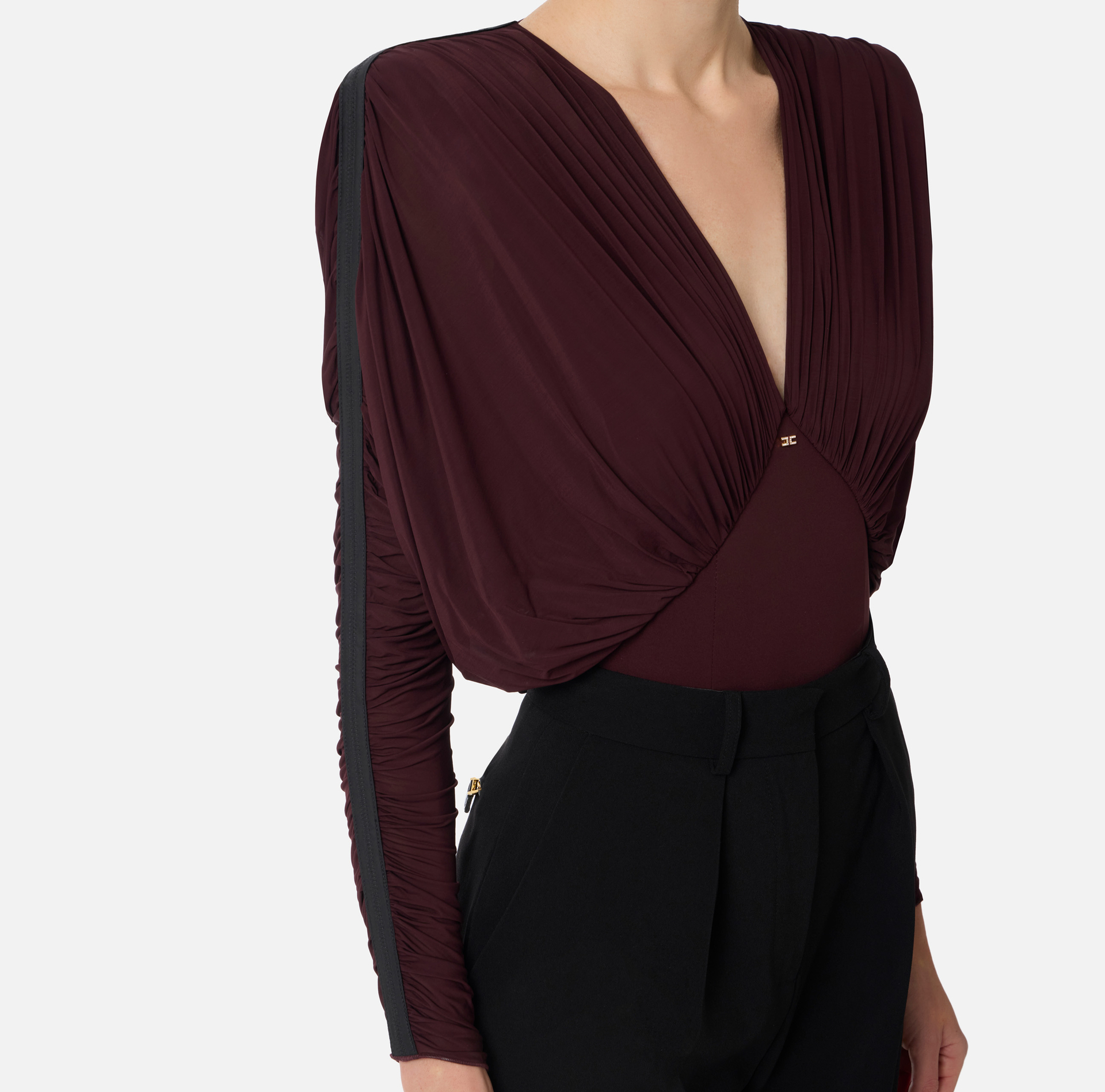 Stretch jersey bodysuit with draping - Elisabetta Franchi
