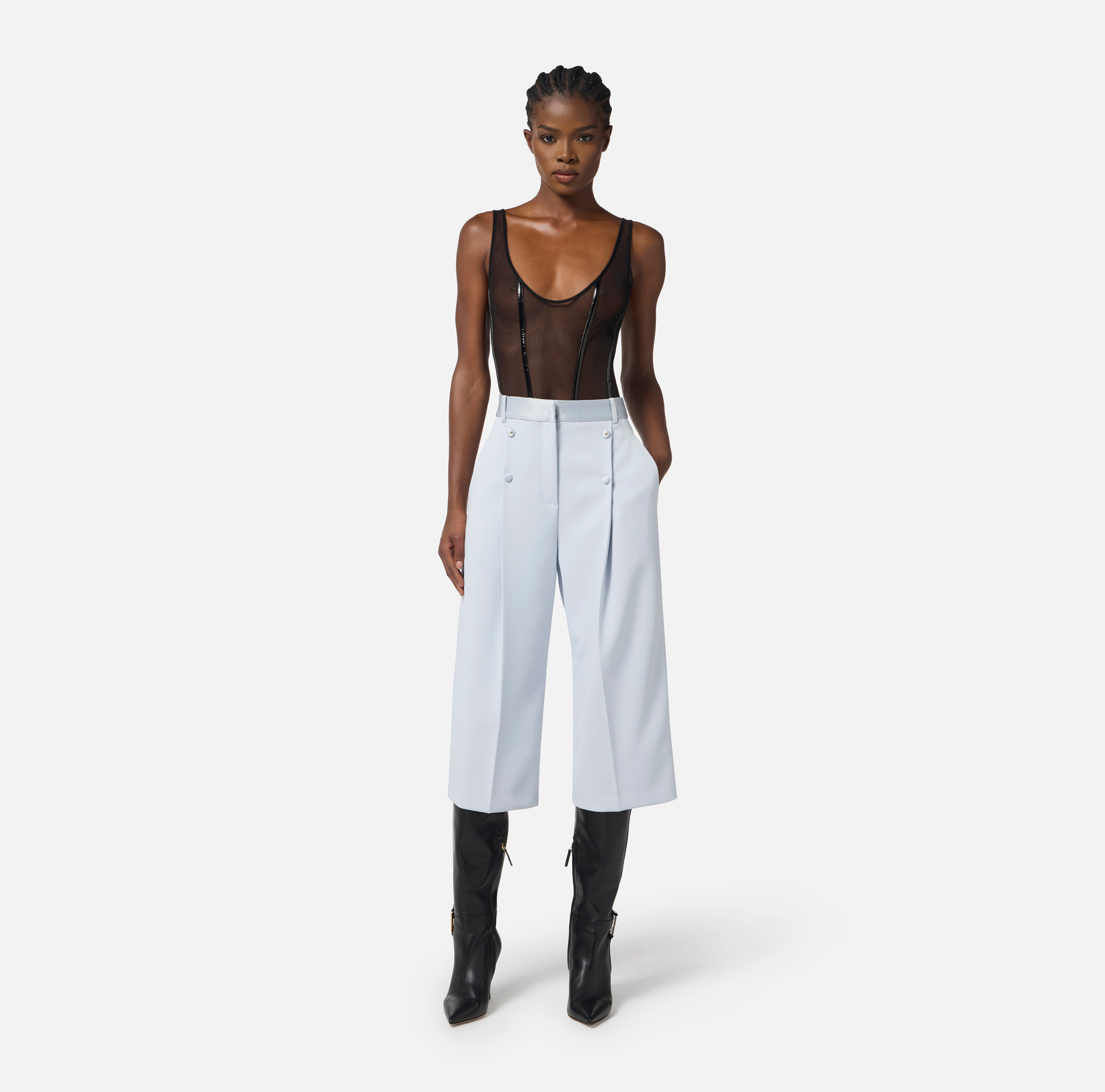 Body en tulle stretch avec détails en vinyle - Elisabetta Franchi