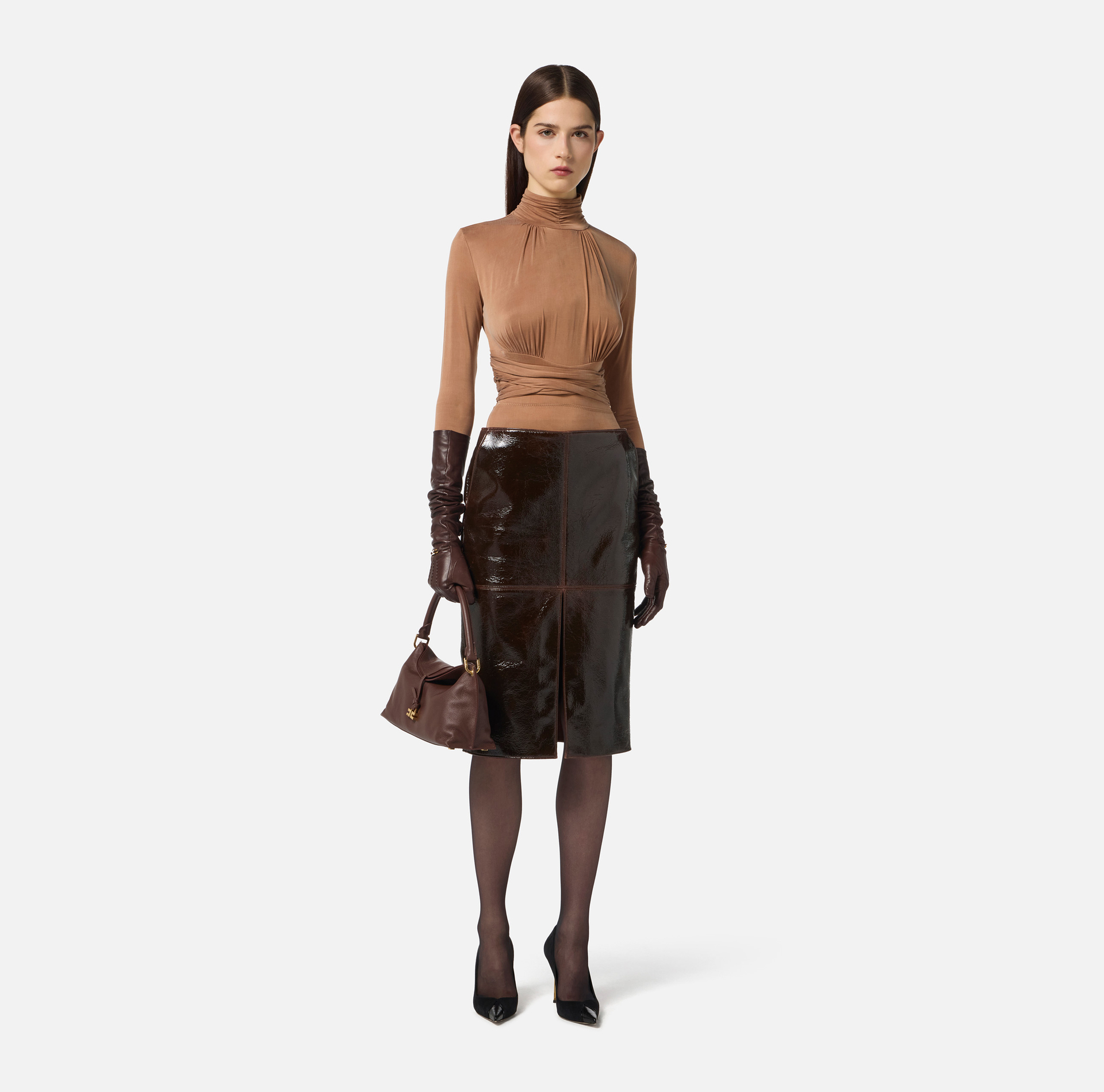 Cupro jersey bodysuit with criss-cross ribbons - Elisabetta Franchi