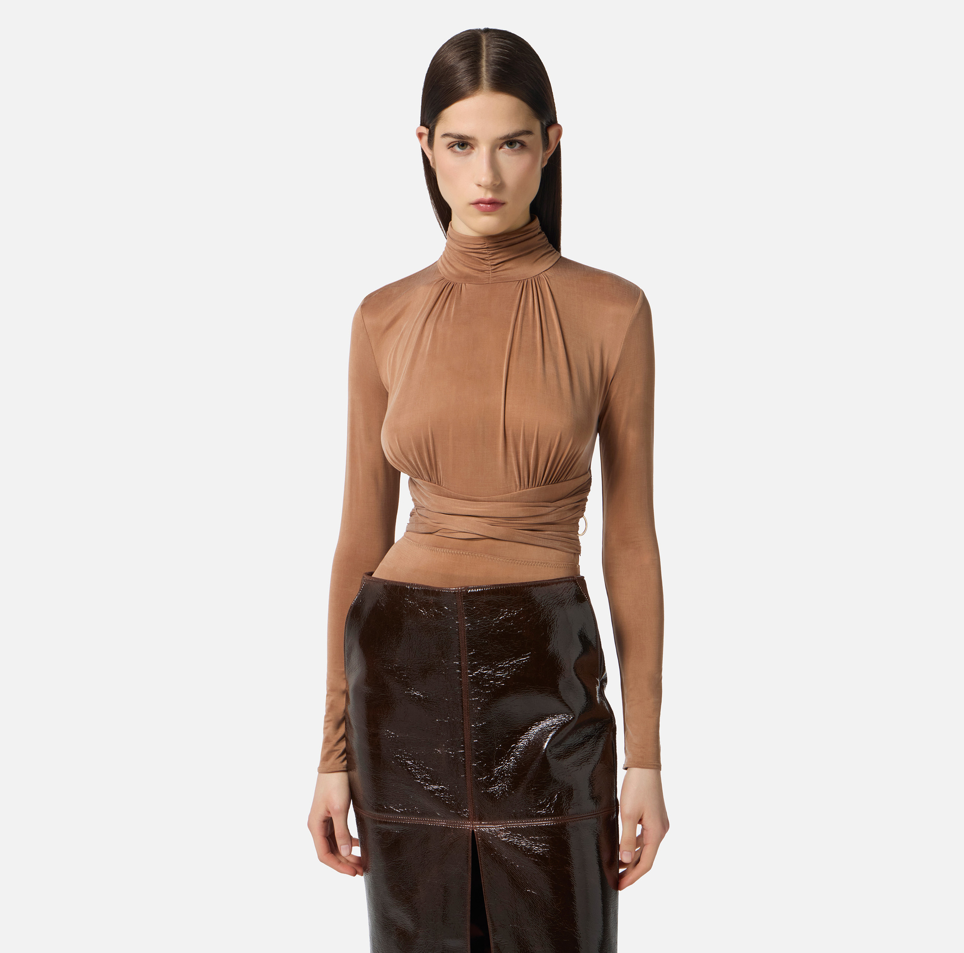 Cupro jersey bodysuit with criss-cross ribbons - Elisabetta Franchi