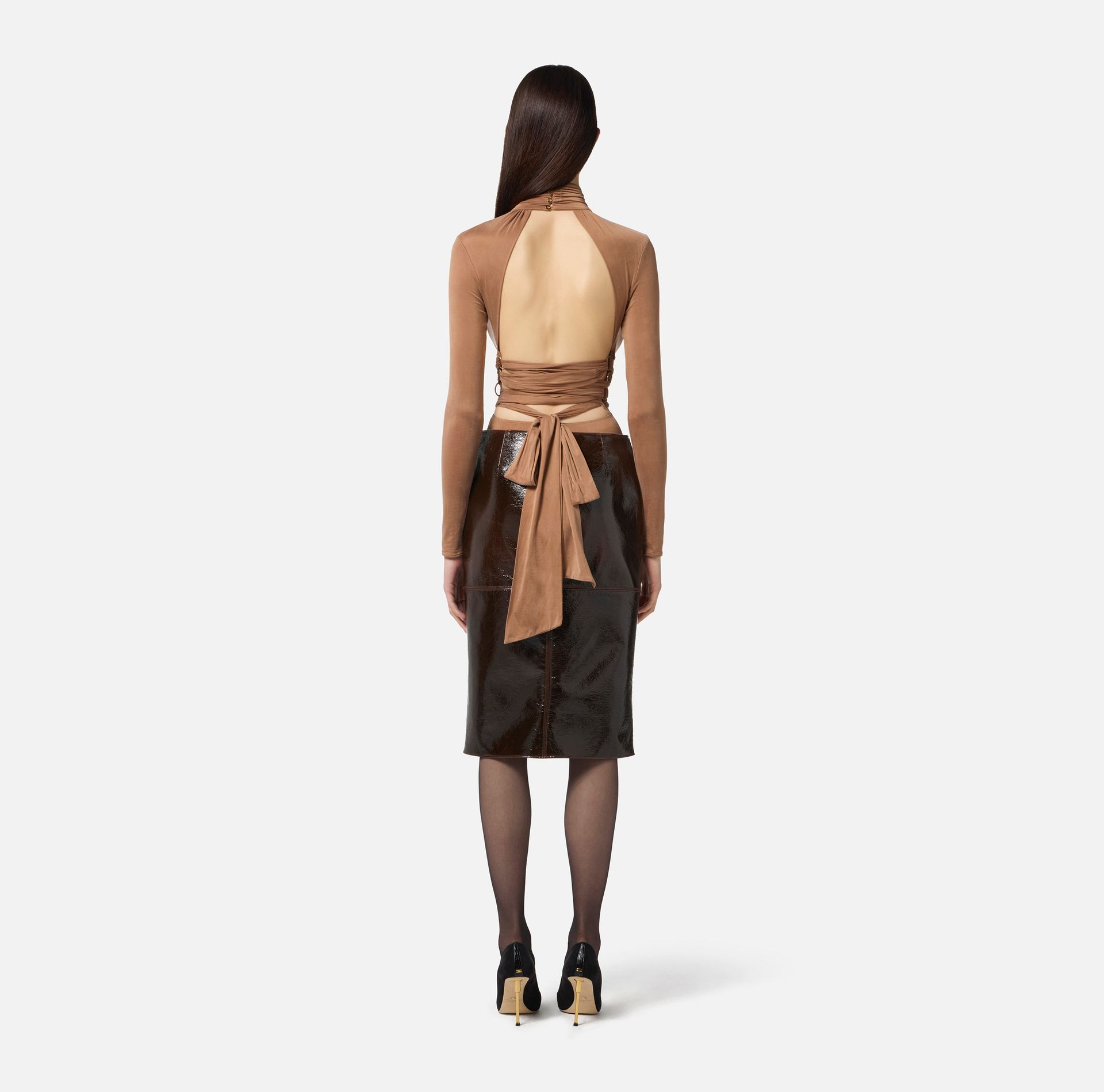 Cupro jersey bodysuit with criss-cross ribbons - Elisabetta Franchi