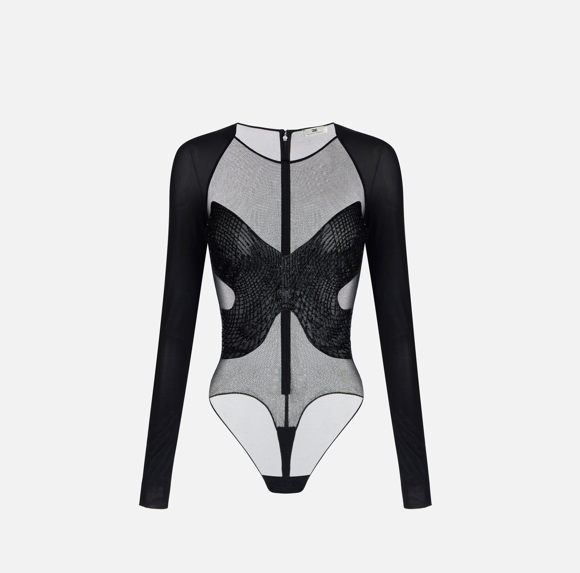 Body z dżerseju i tiulu z kryształkami - Elisabetta Franchi