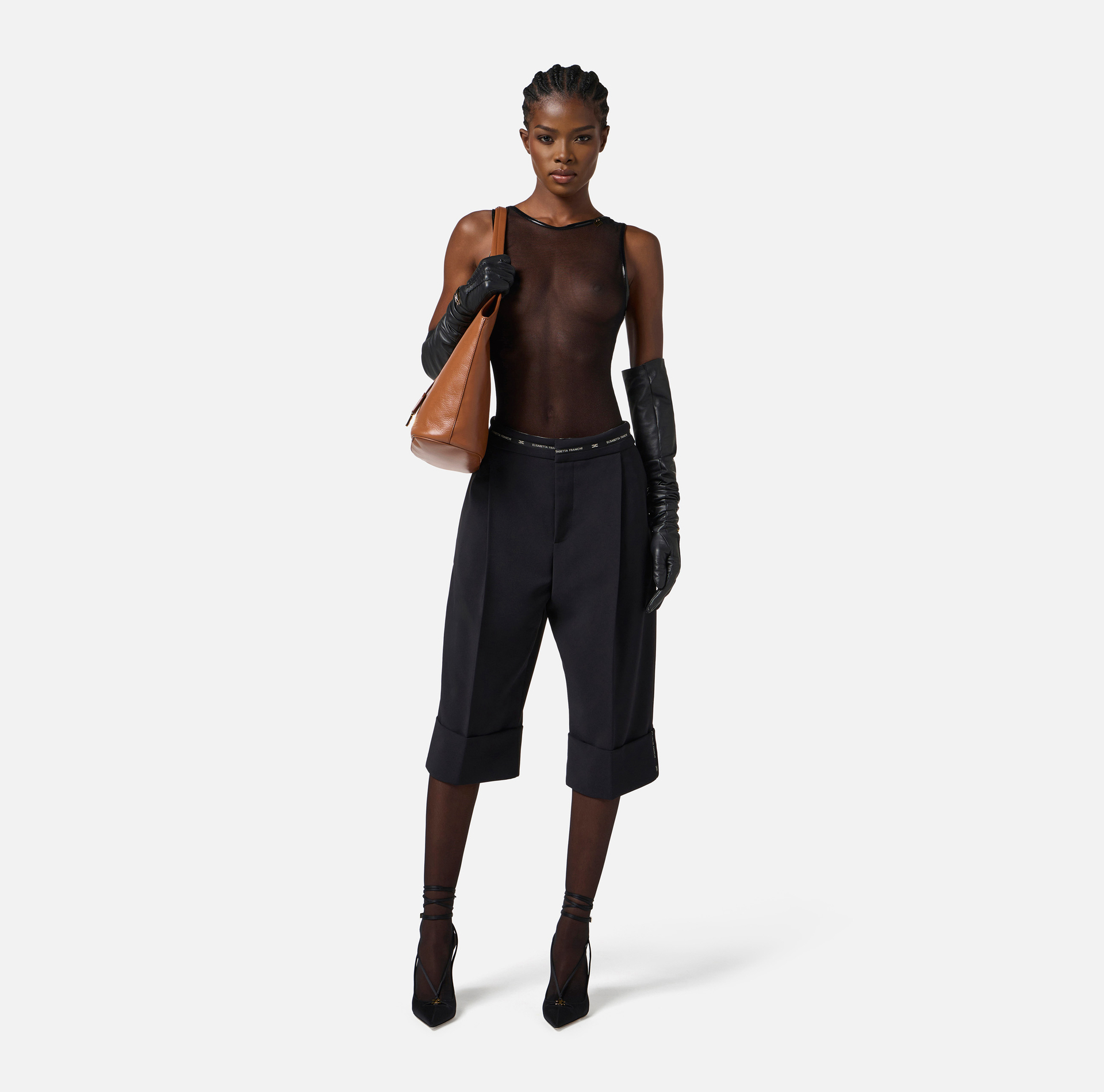 Bodysuit in tulle fabric with vinyl details - Elisabetta Franchi
