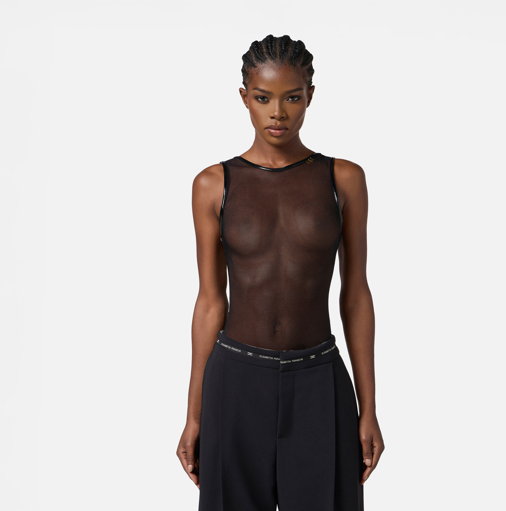 Bodysuit in tulle fabric with vinyl details - Elisabetta Franchi