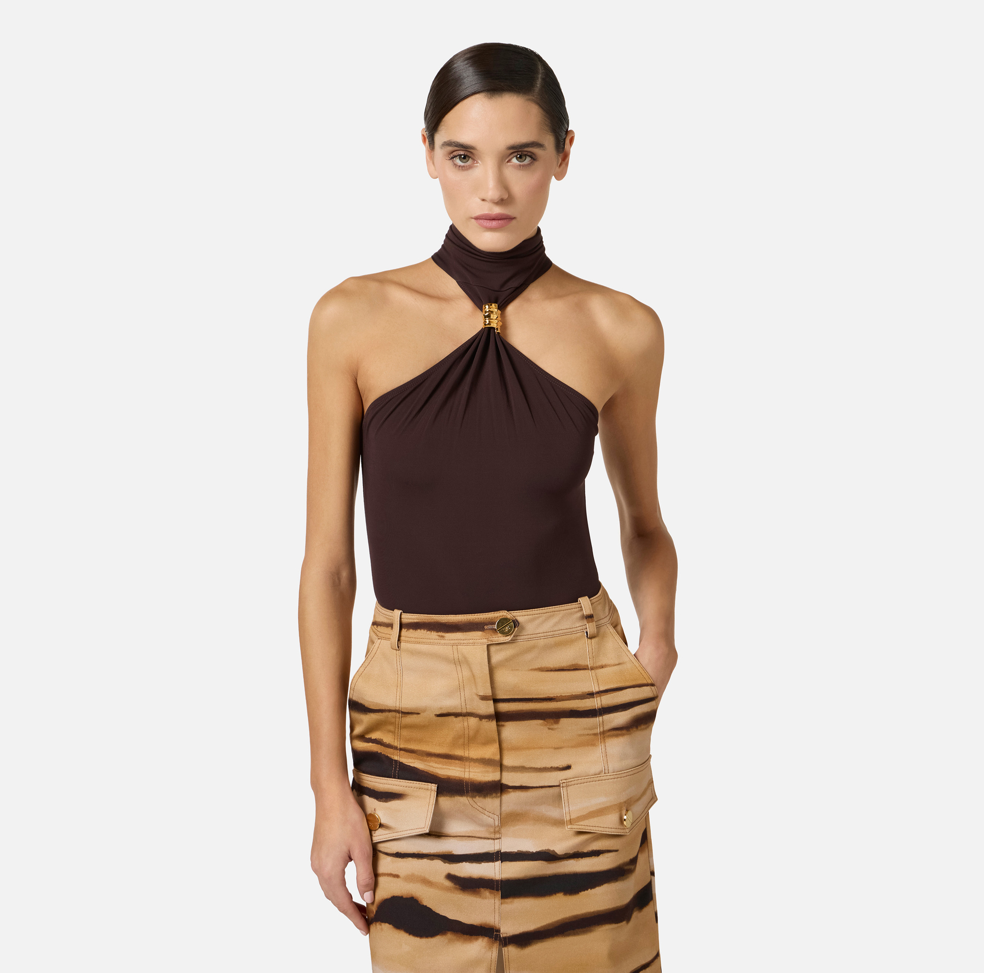 Body z dżerseju z krepy z biżuteryjnym detalem - Elisabetta Franchi