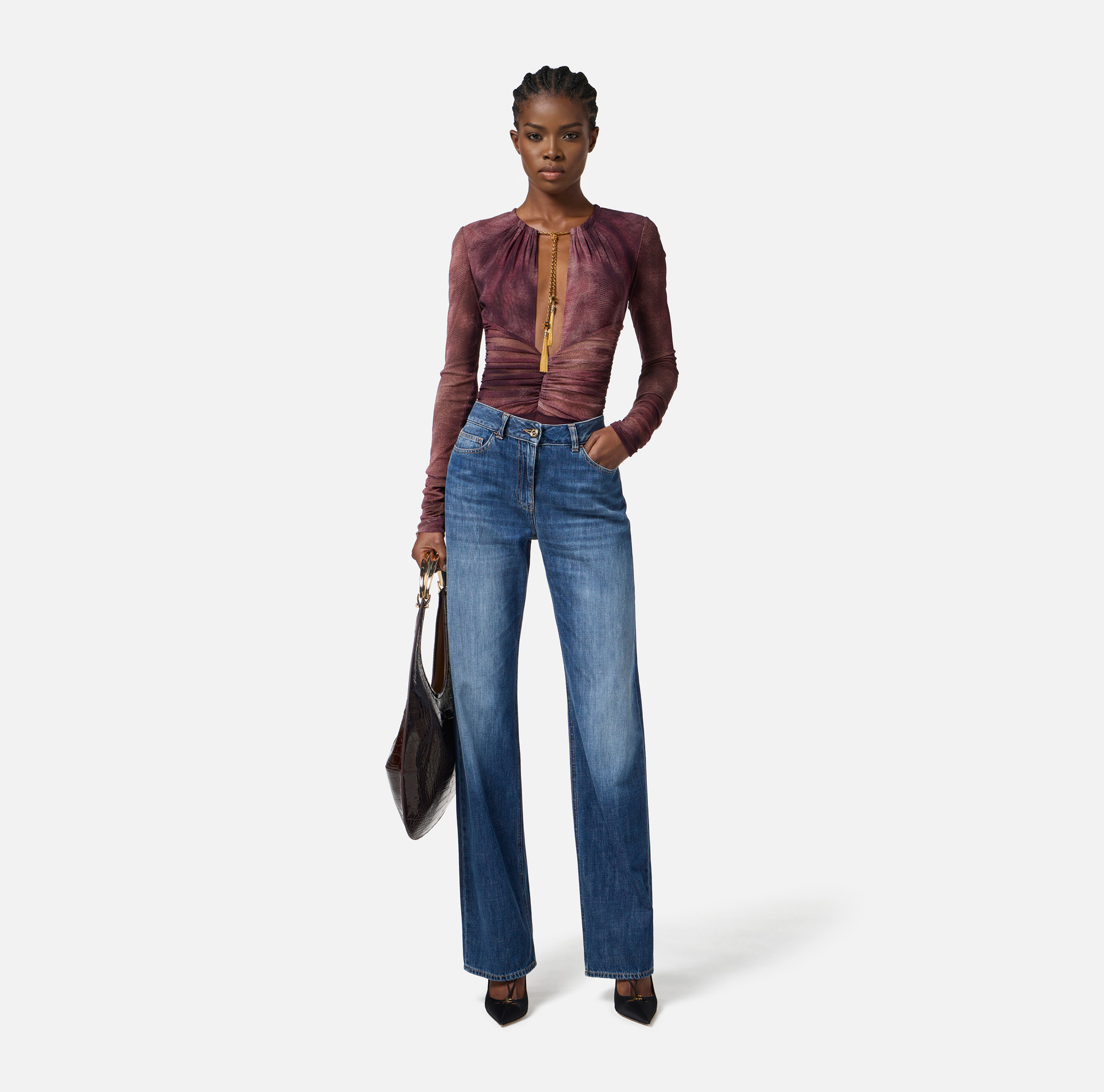 Bodysuit in tulle fabric with python print and necklace - Elisabetta Franchi