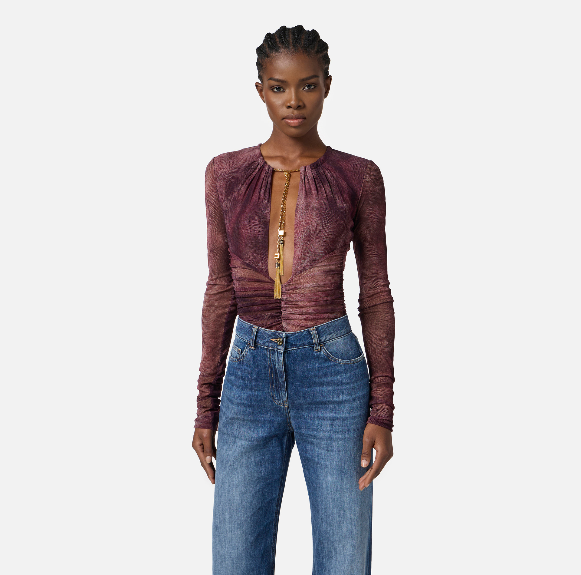 Bodysuit in tulle fabric with python print and necklace - Elisabetta Franchi