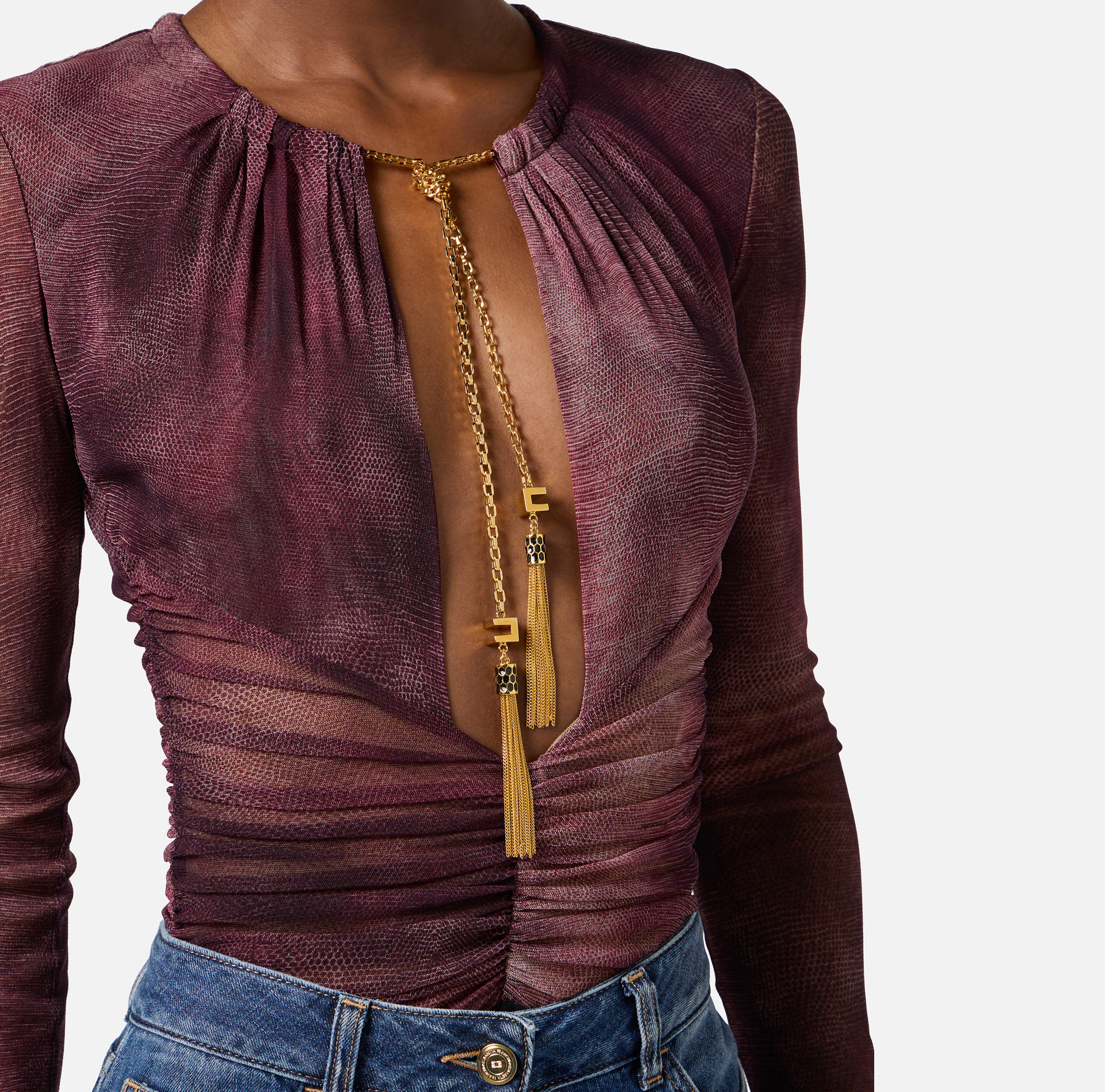 Bodysuit in tulle fabric with python print and necklace - Elisabetta Franchi