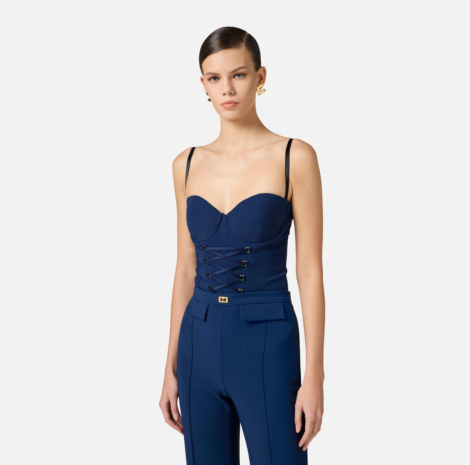 Crêpe bodysuit with criss-cross laces - Elisabetta Franchi
