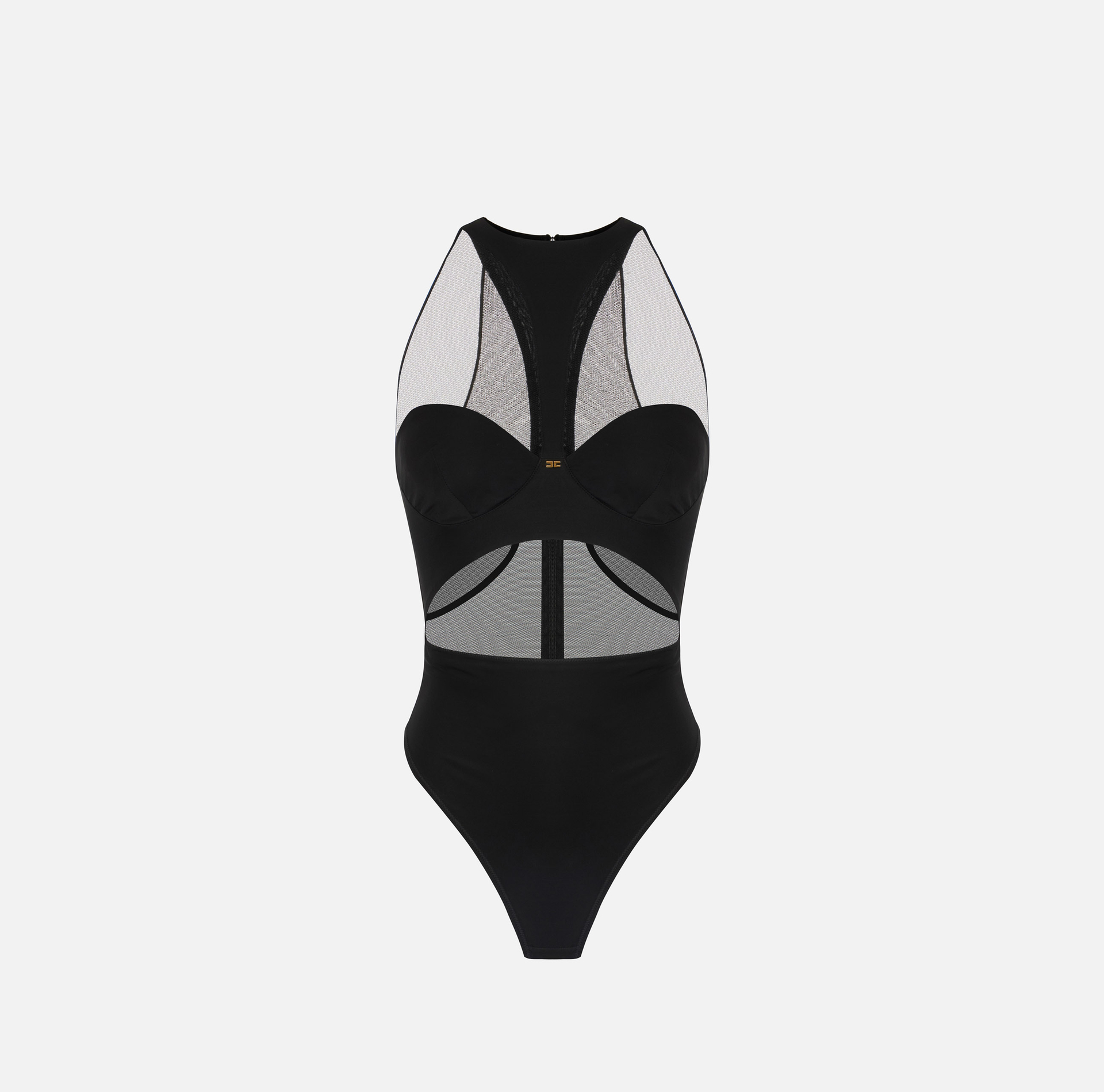 Body in jersey e tulle con cut-out