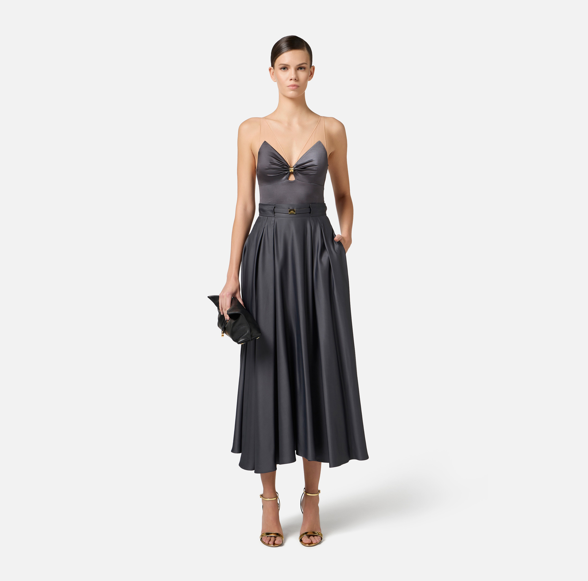 Lycra bodysuit with tulle straps - Elisabetta Franchi