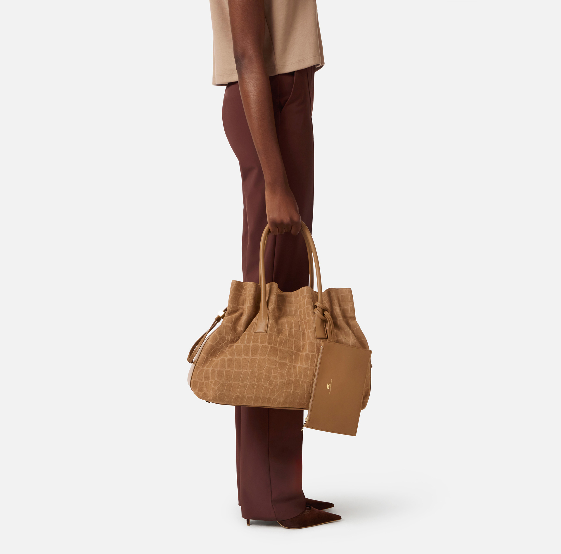 Torebka z zamszu z nadrukiem skóry krokodyla - Elisabetta Franchi