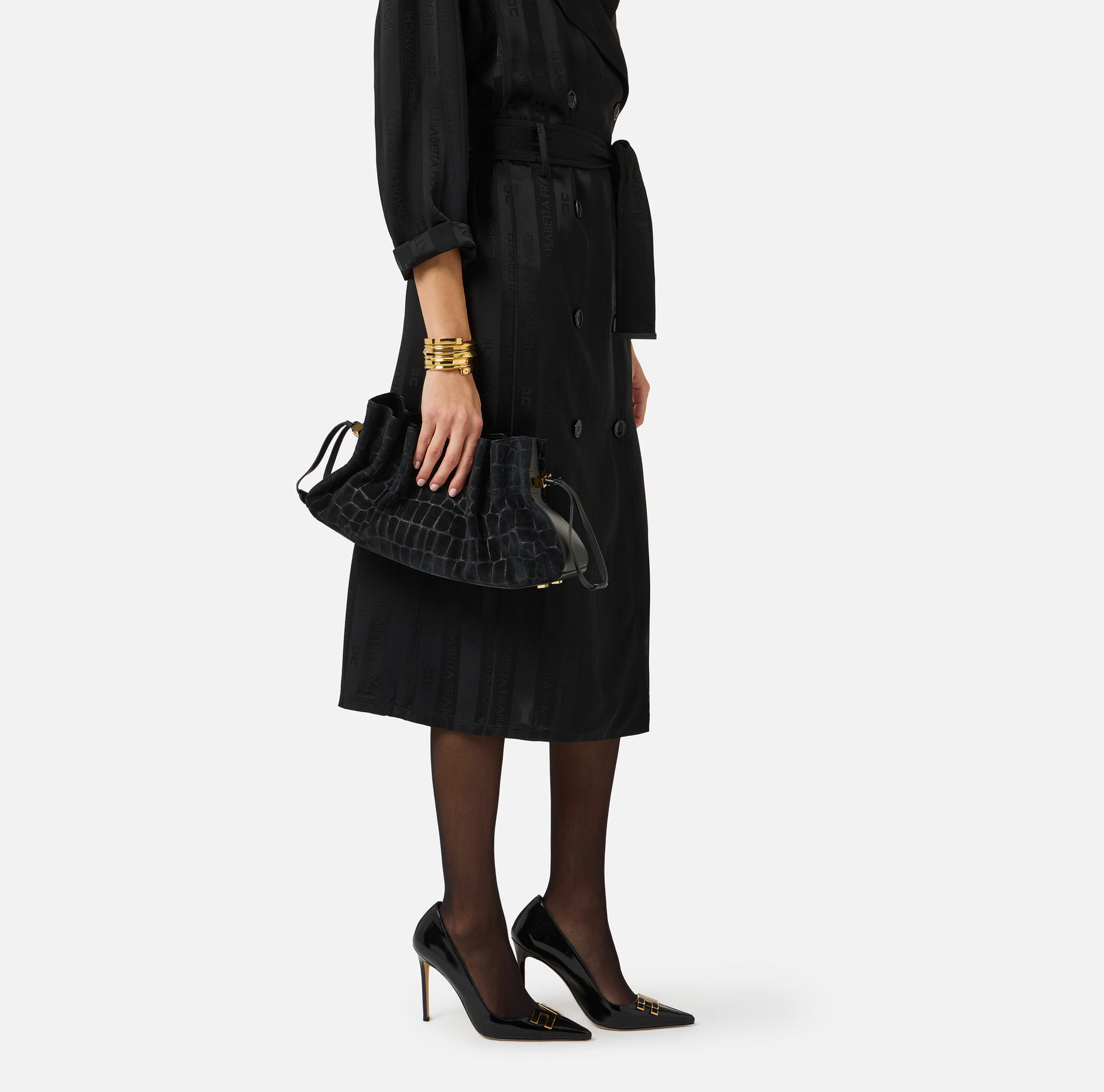 Saszetka z zamszu z nadrukiem skóry krokodyla - Elisabetta Franchi