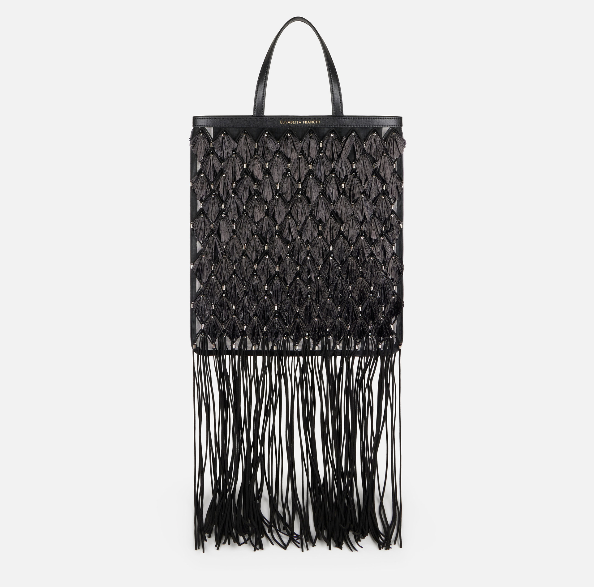 Shopper con ricami e frange