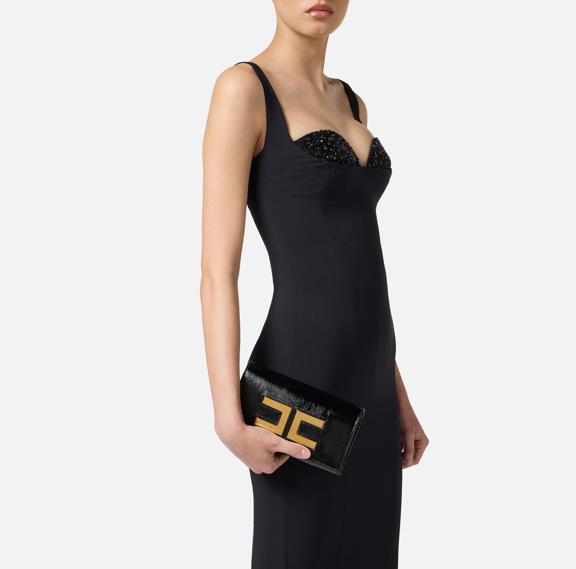 Leather clutch bag with logo - Elisabetta Franchi