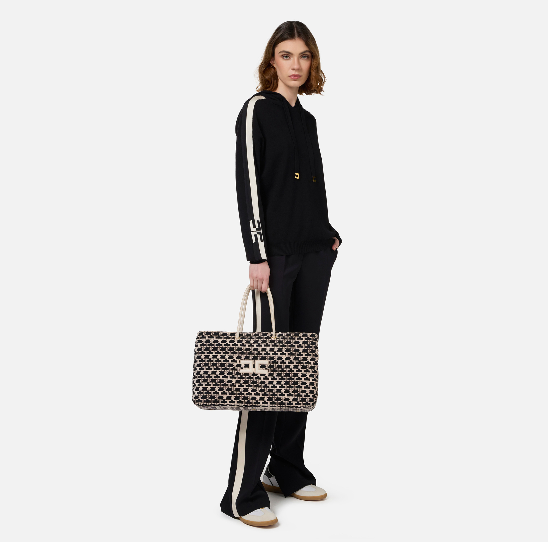 Madame Monogram Shopper Bag With Logo - Elisabetta Franchi